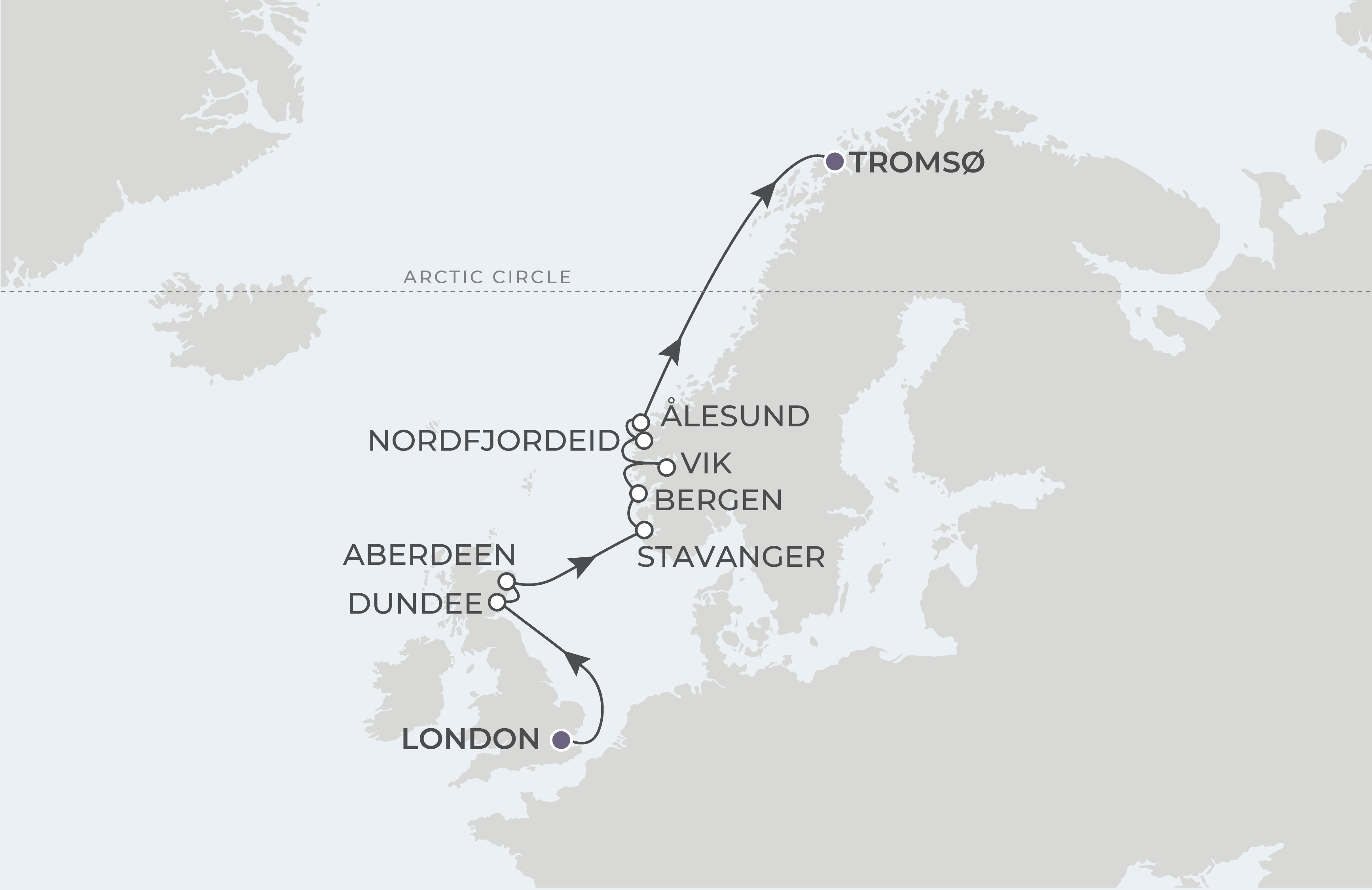 Map for 10-Night London to Tromso 5.11.26