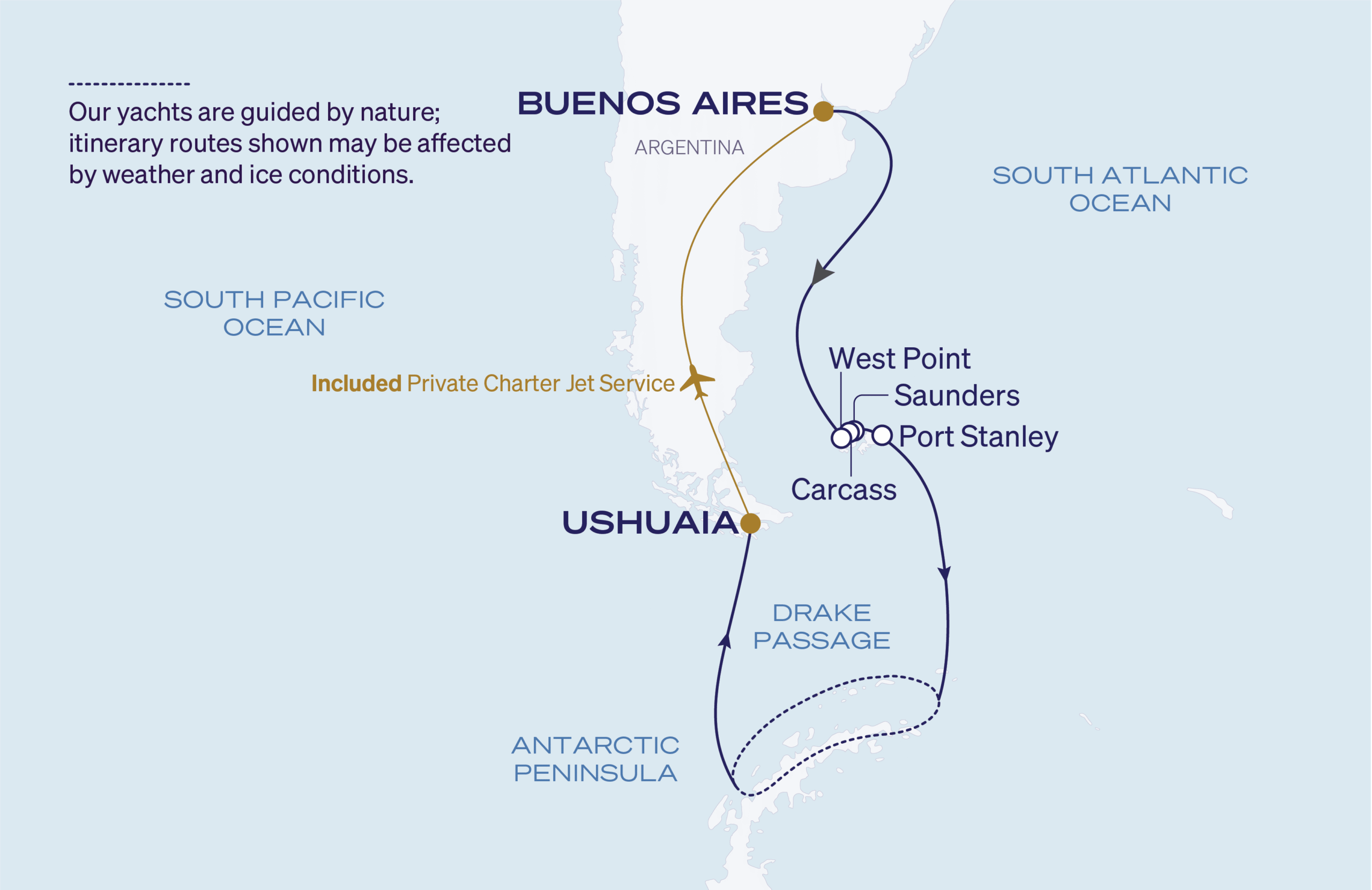 Map for 16-Night Buenos Aires to Ushuaia 11.12.26