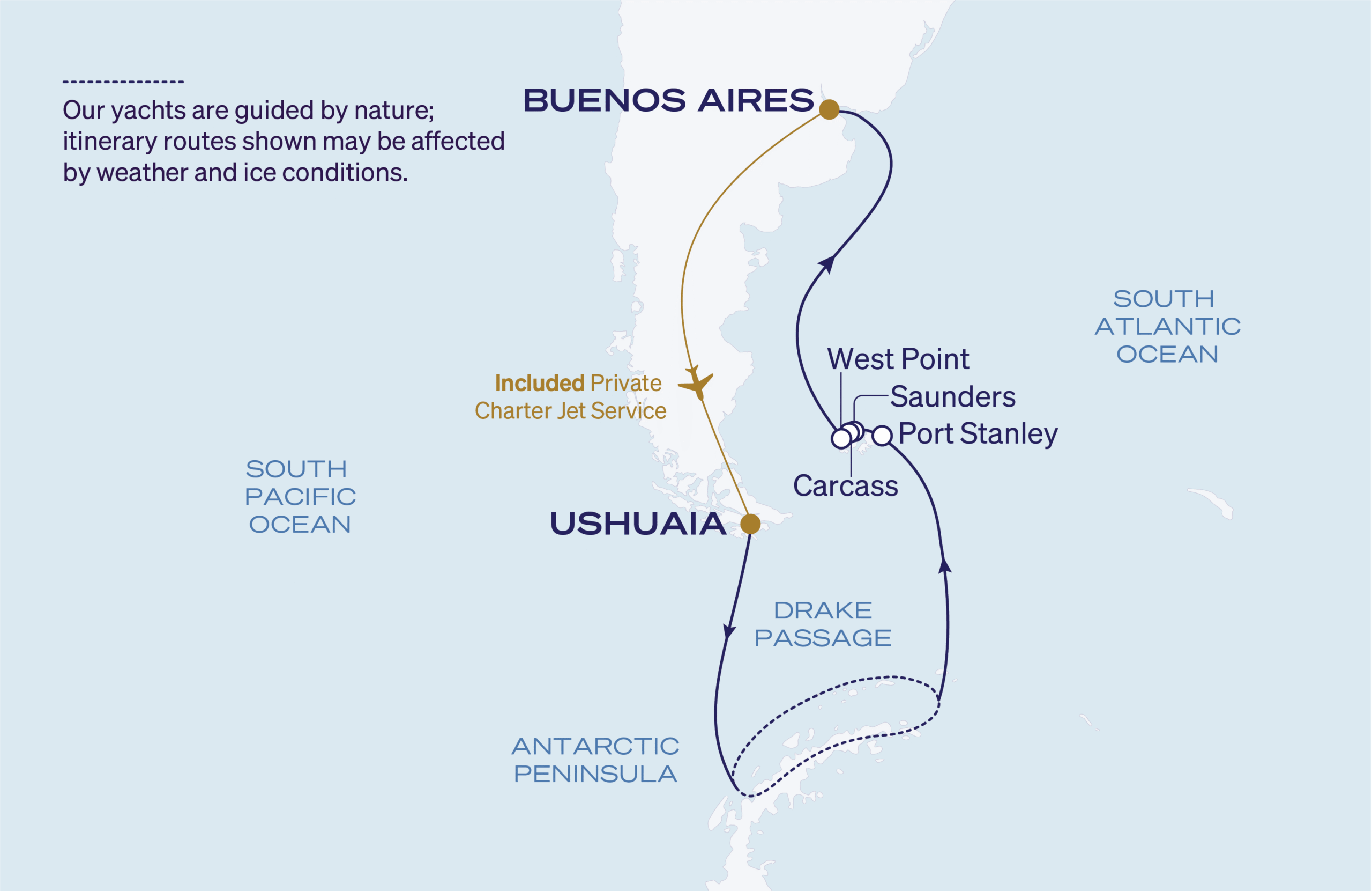 Map for 16-Night Ushuaia to Buenos Aires 3.13.27