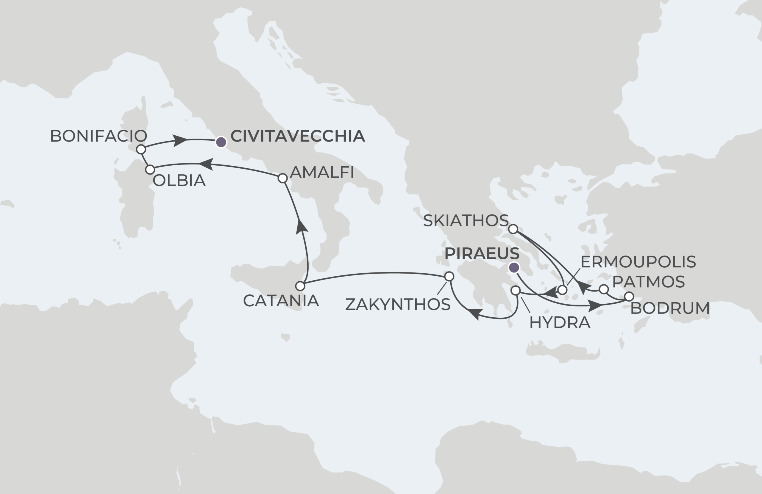 Map for 13-Night Athens to Rome 8.27.26