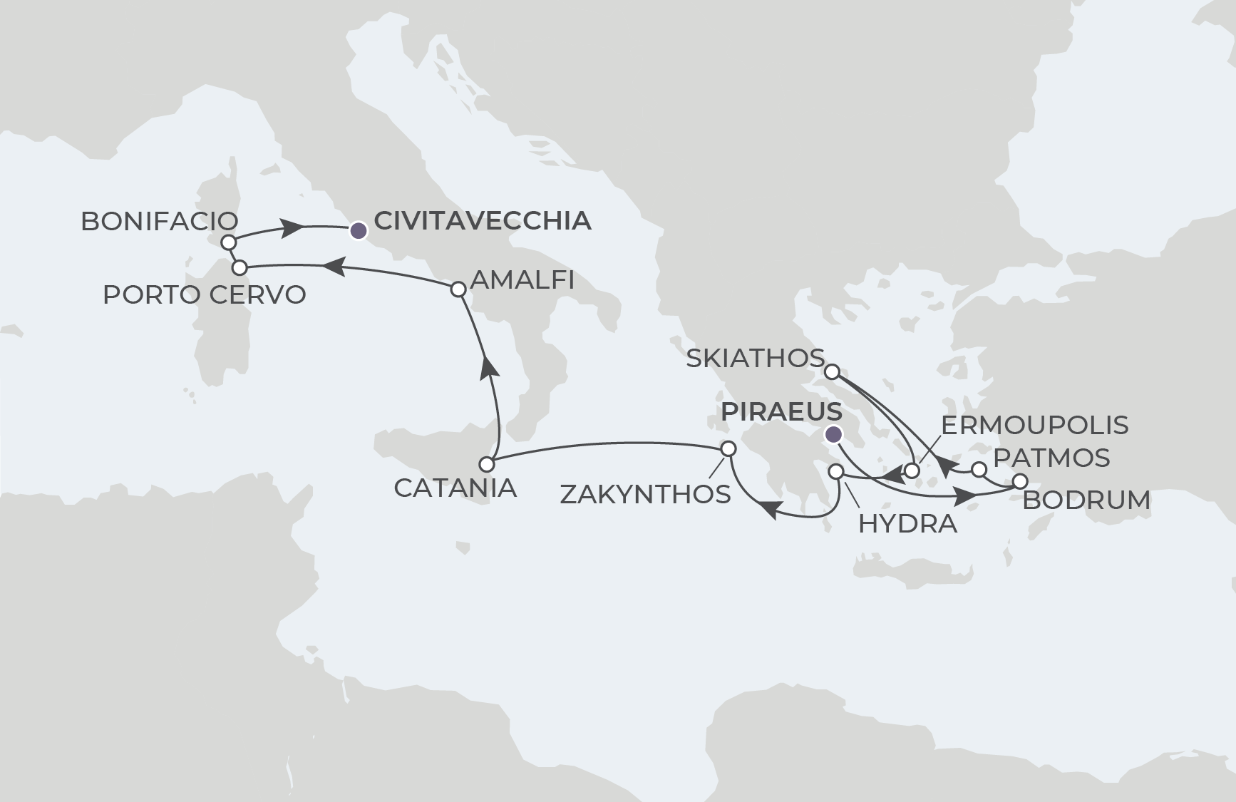 Map for 13-Night Athens to Rome 8.27.26