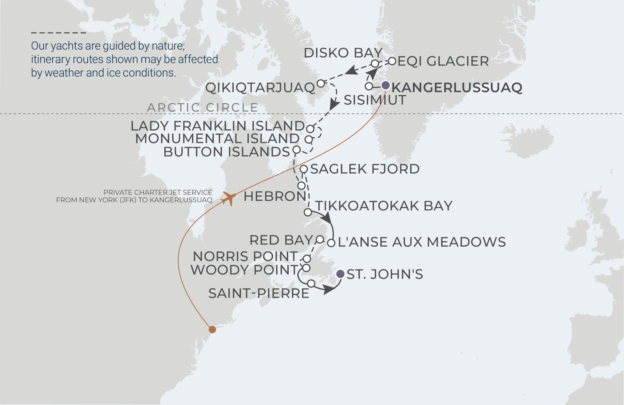 Map for 17-Night Kangerlussuaq to St. Johns 9.21.26