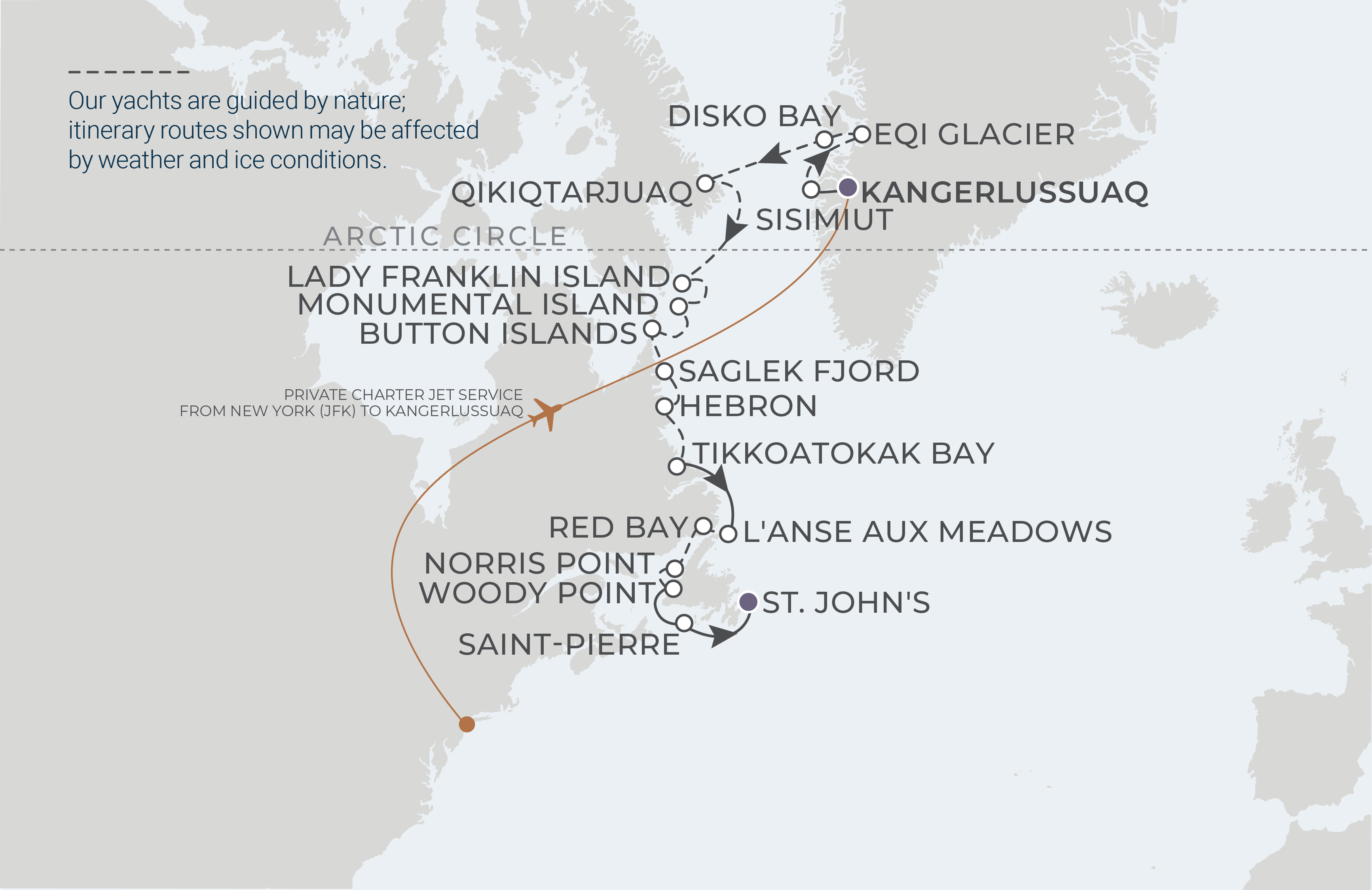 Map for 17-Night Kangerlussuaq to St. Johns 9.21.26