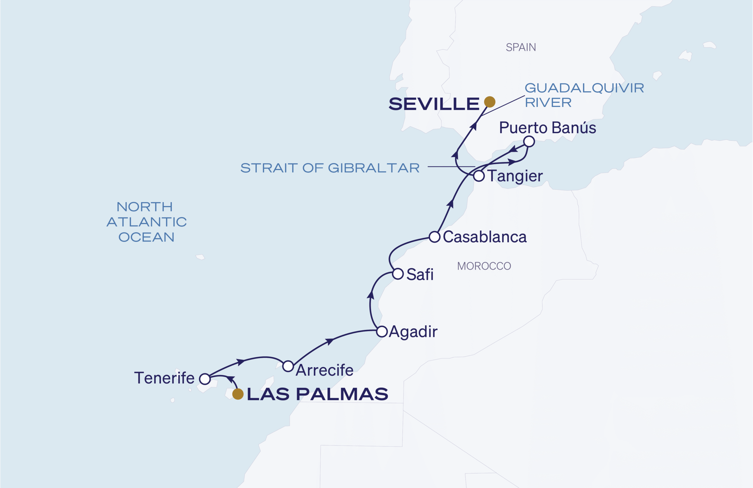Map for 10-Night Las Palmas to Seville 4.6.27