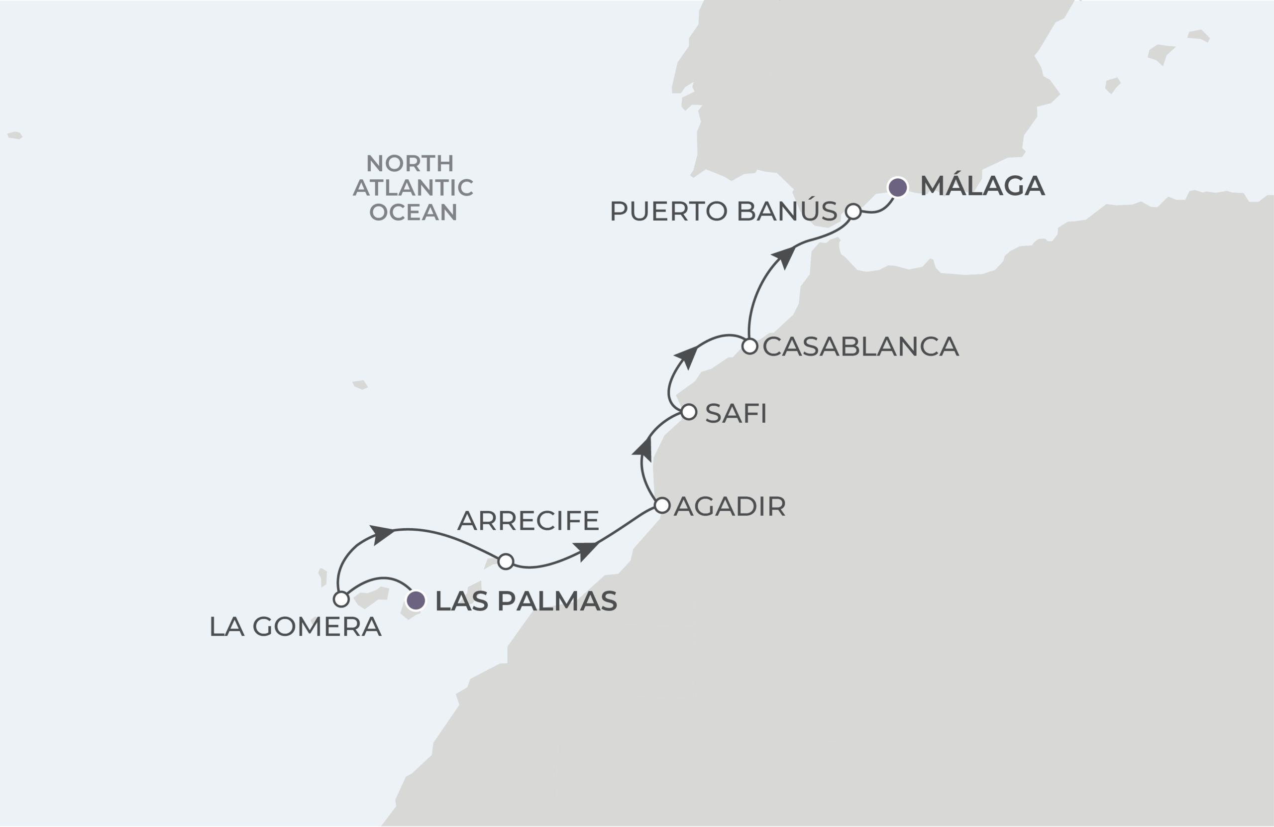 Map for 8-Night Las Palmas to Malaga 4.15.27