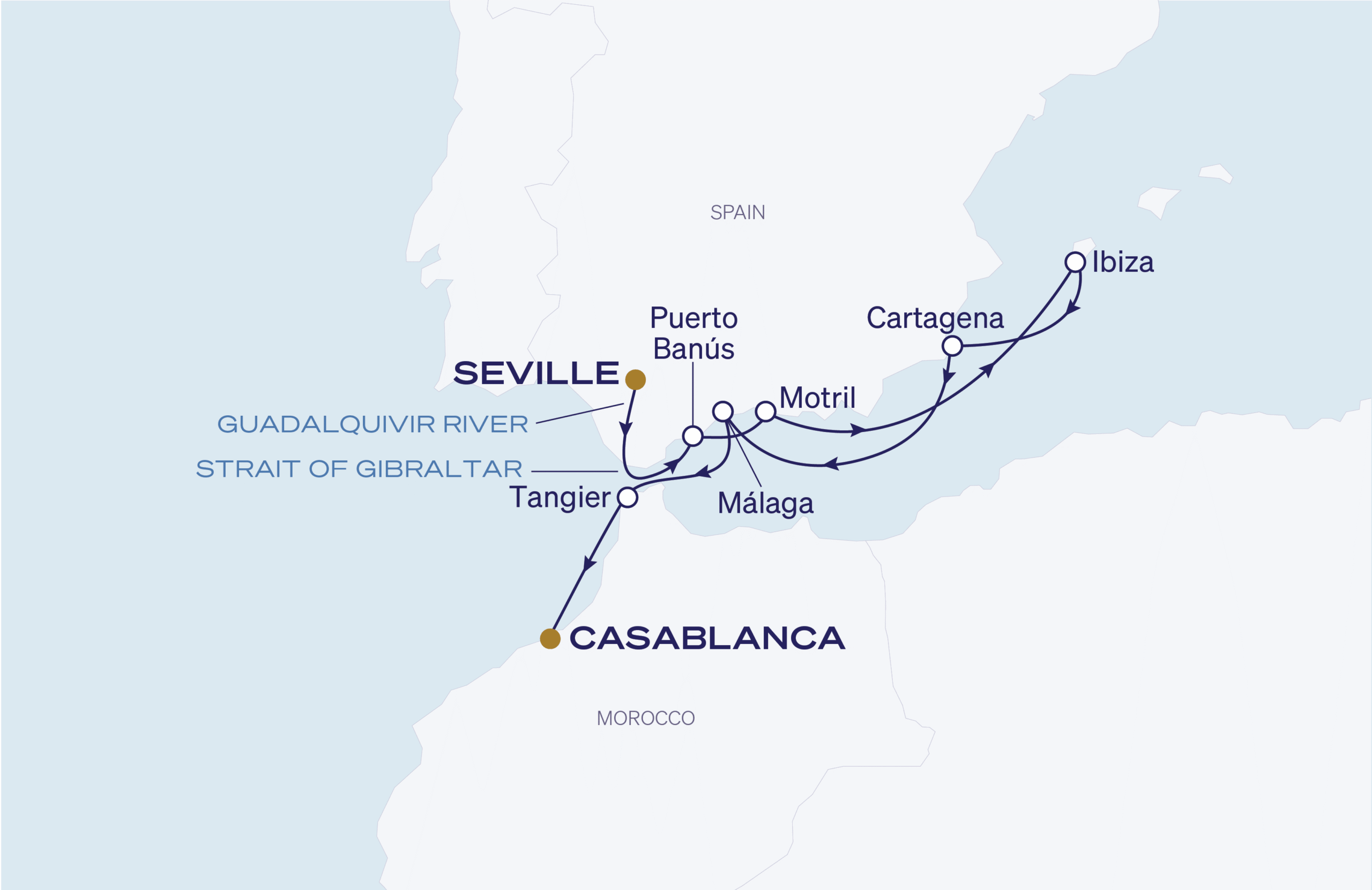 Map for 9-Night Seville  to Casablanca 4.16.27