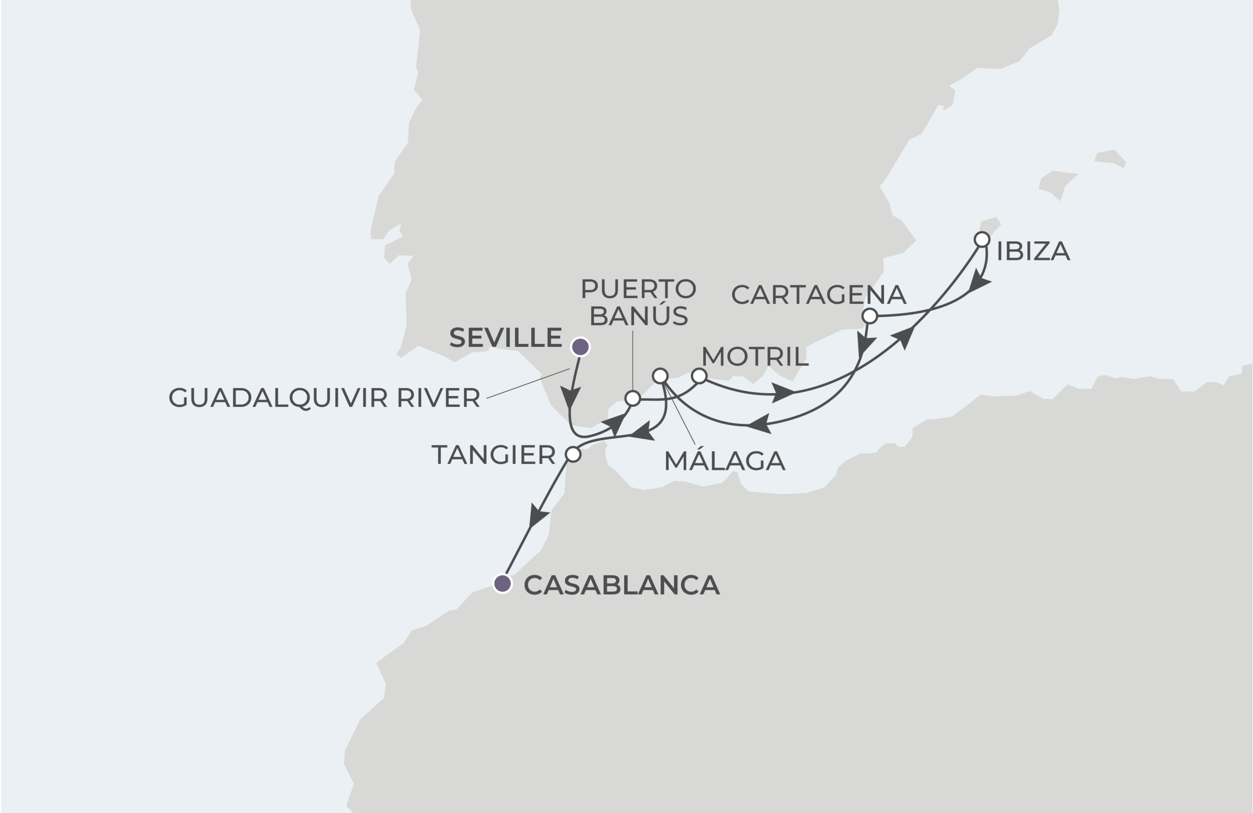 Map for 9-Night Seville  to Casablanca 4.16.27
