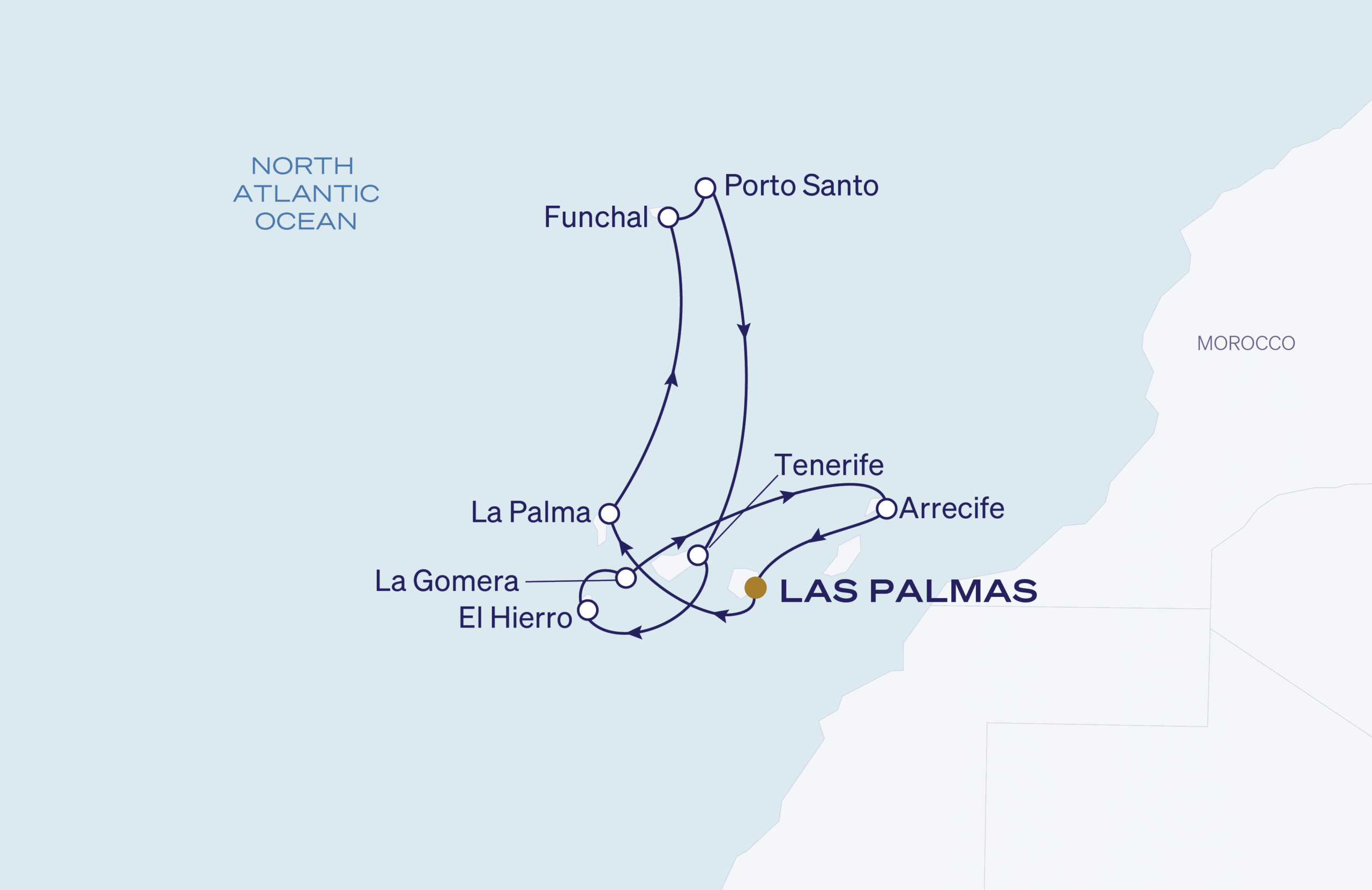 Map for 10-Night Las Palmas Roundtrip 4.17.27