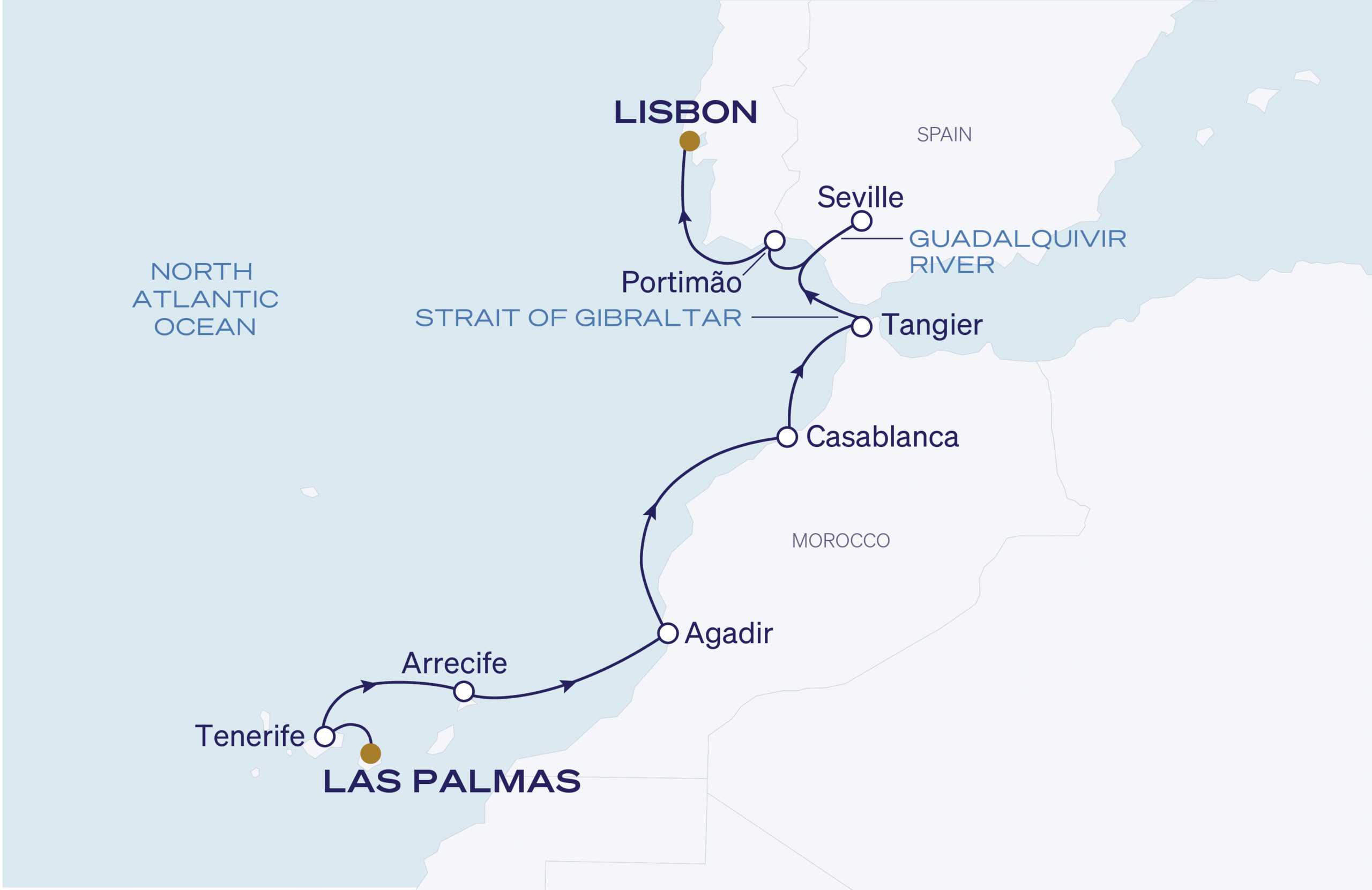 Map for 10-Night Las Palmas to Lisbon 4.27.27