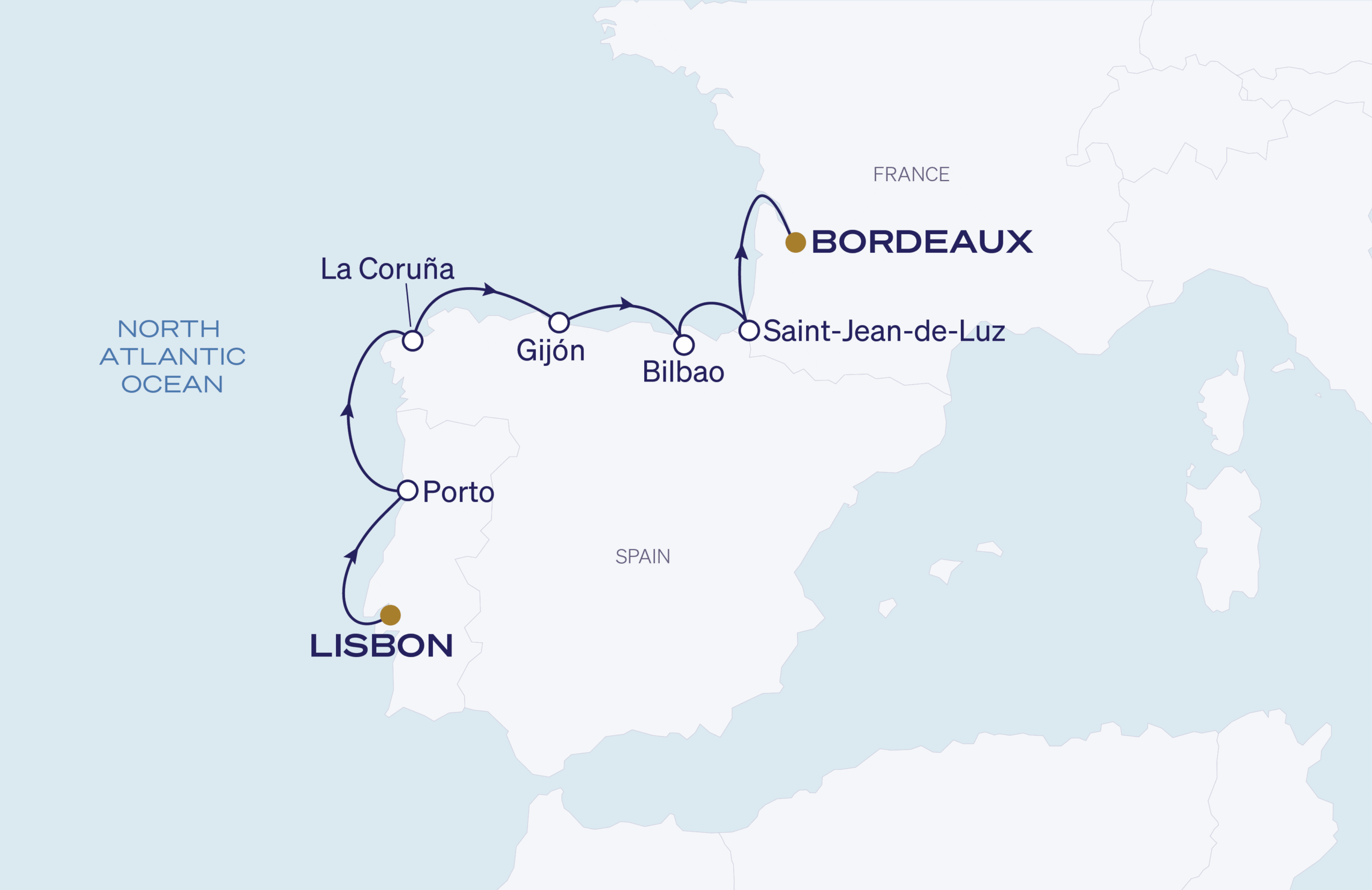 Map for 7-Night Lisbon to Bordeaux 5.7.27