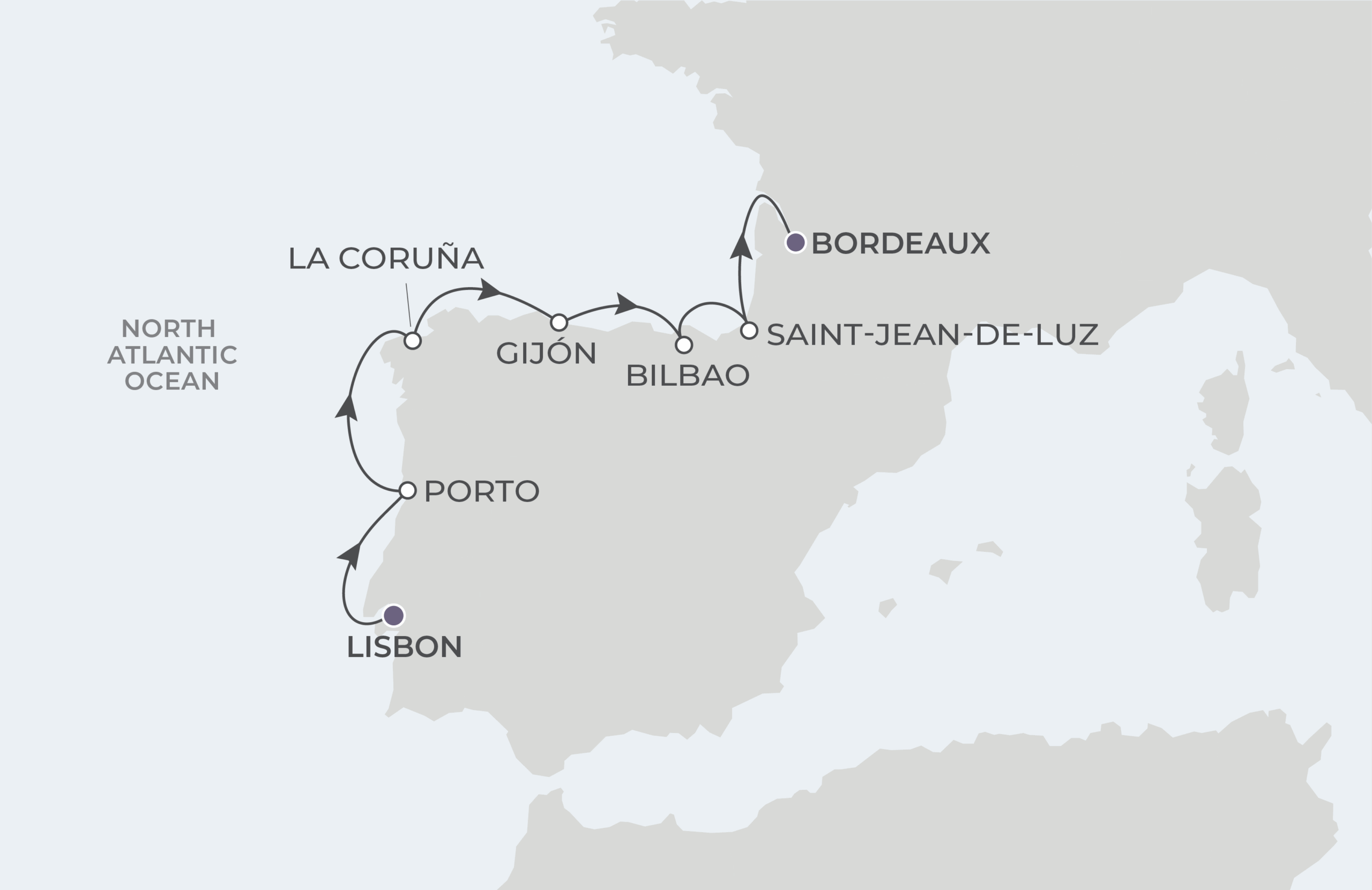 Map for 7-Night Lisbon to Bordeaux 5.7.27