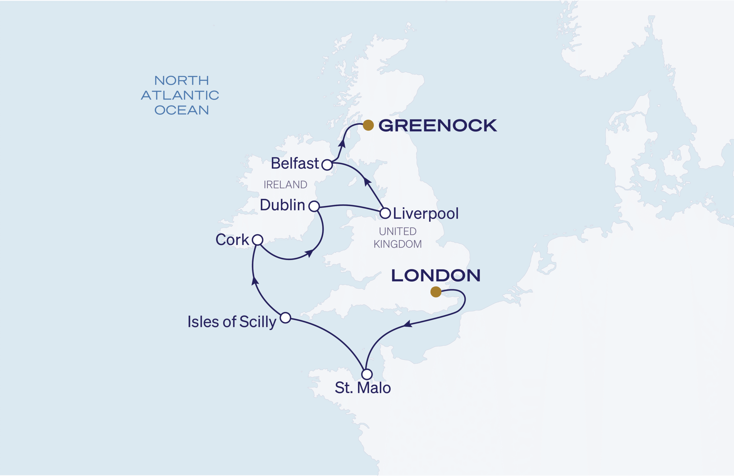 Map for 9-Night London to Glasgow 5.11.27