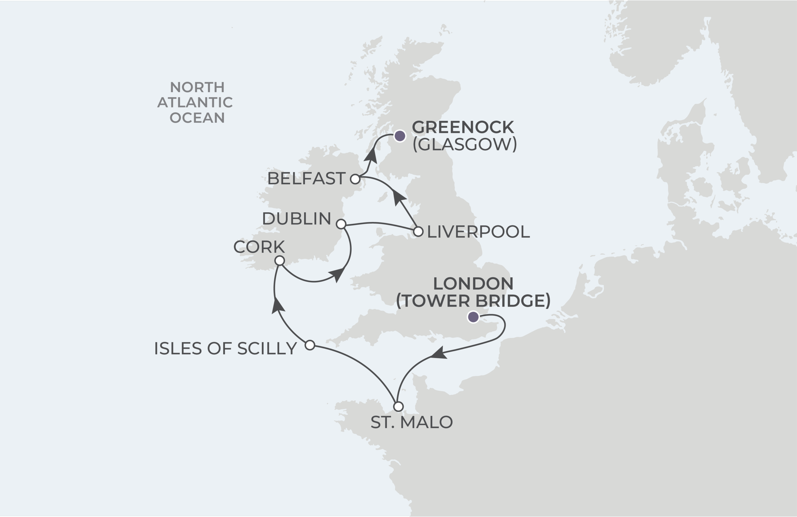 Map for 9-Night London to Glasglow 5.11.27