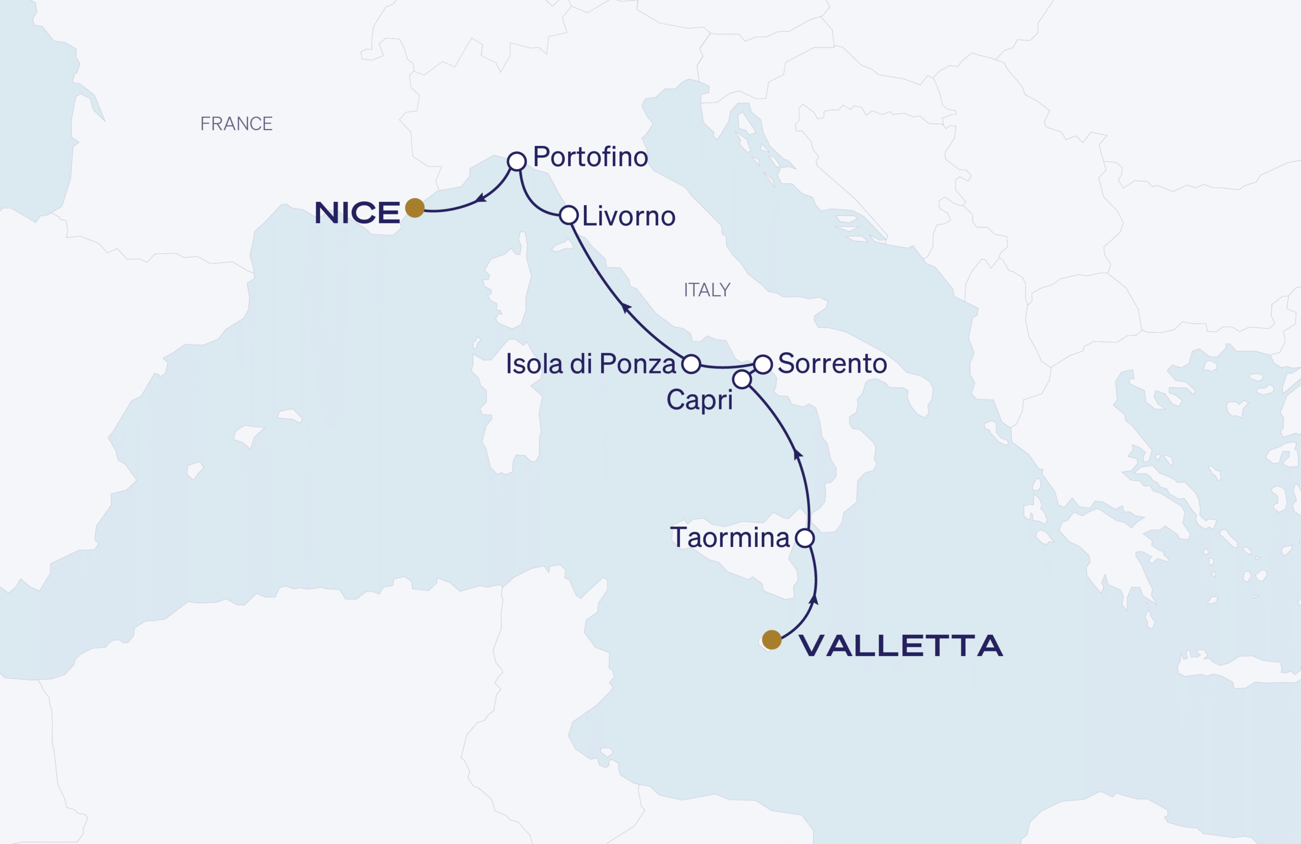 Map for 7-Night Valletta to Nice 5.16.27