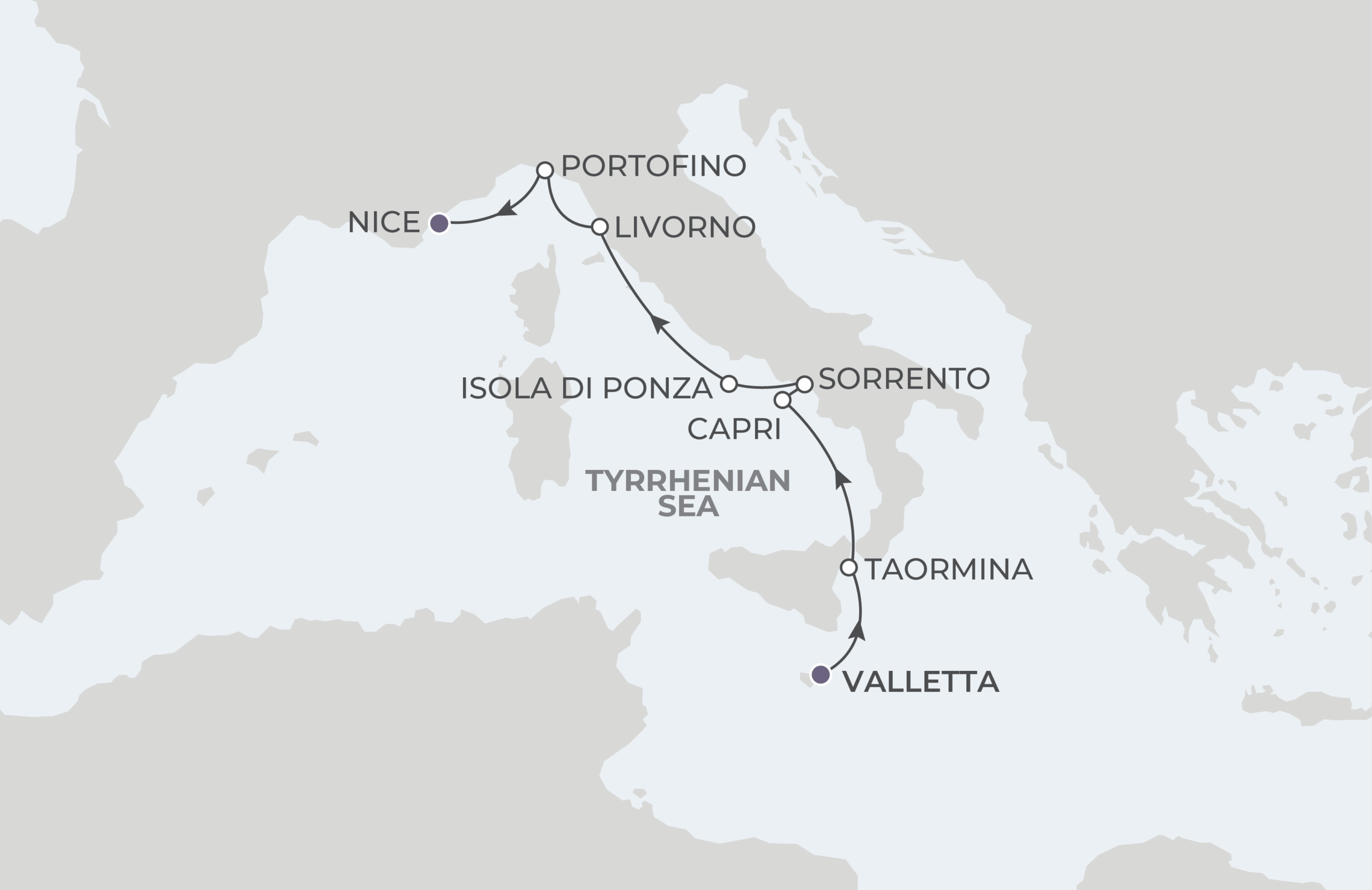 Map for 7-Night Valletta to Nice 5.16.27