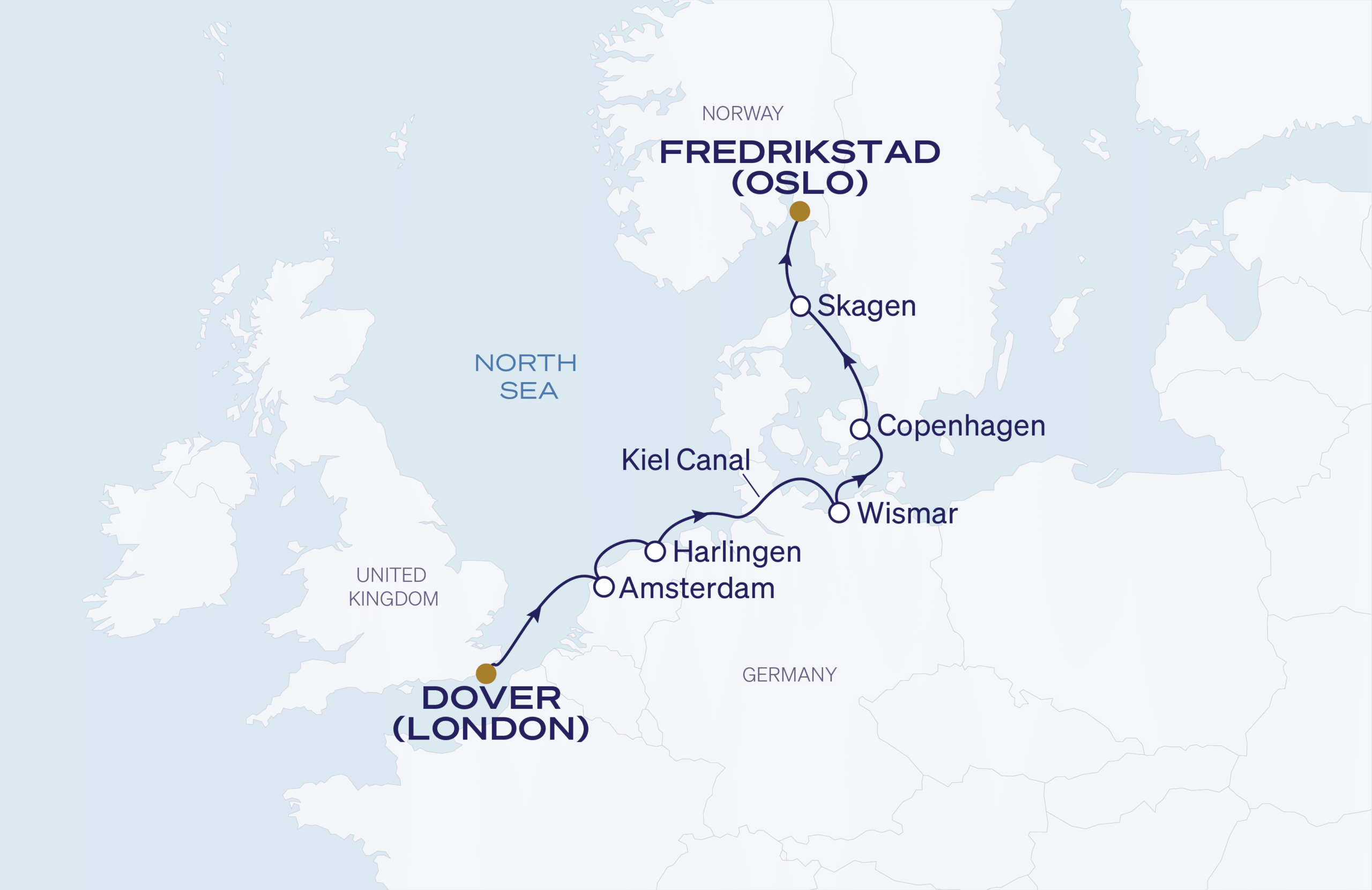 Map for 9-Night Dover to Oslo 5.23.27