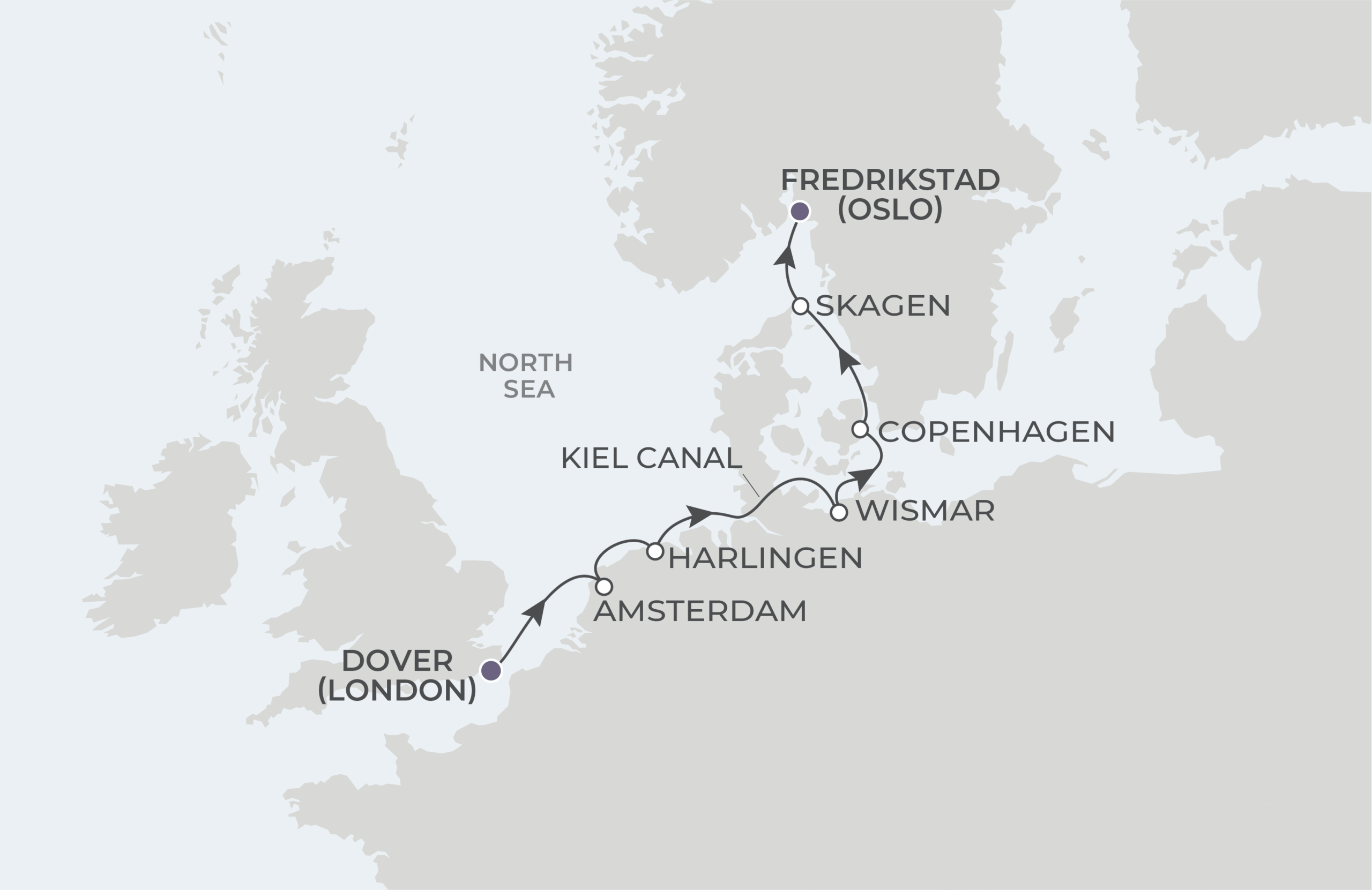 Map for 9-Night Dover to Oslo 5.23.27