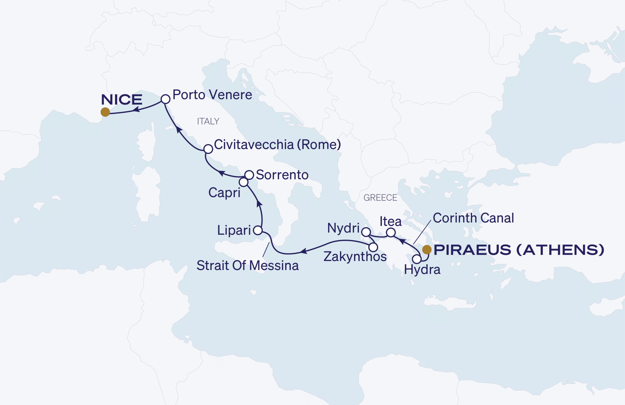 Map for 11-Night Athens to Nice 7.8.27