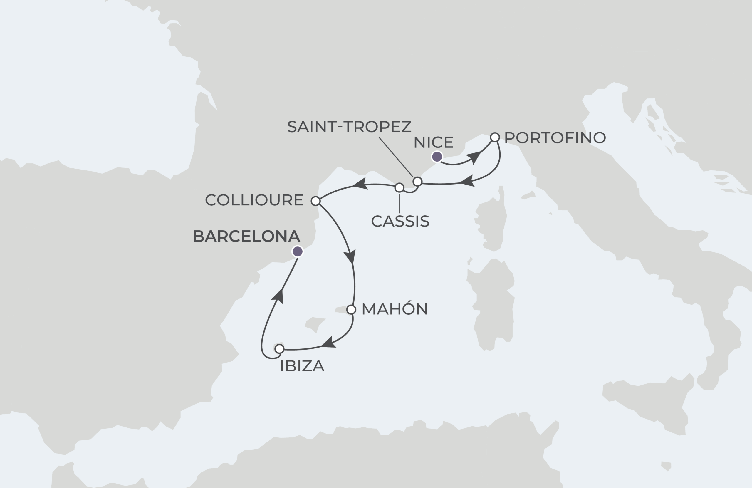 Map for 8-Night Nice to Barcelona 7.19.27