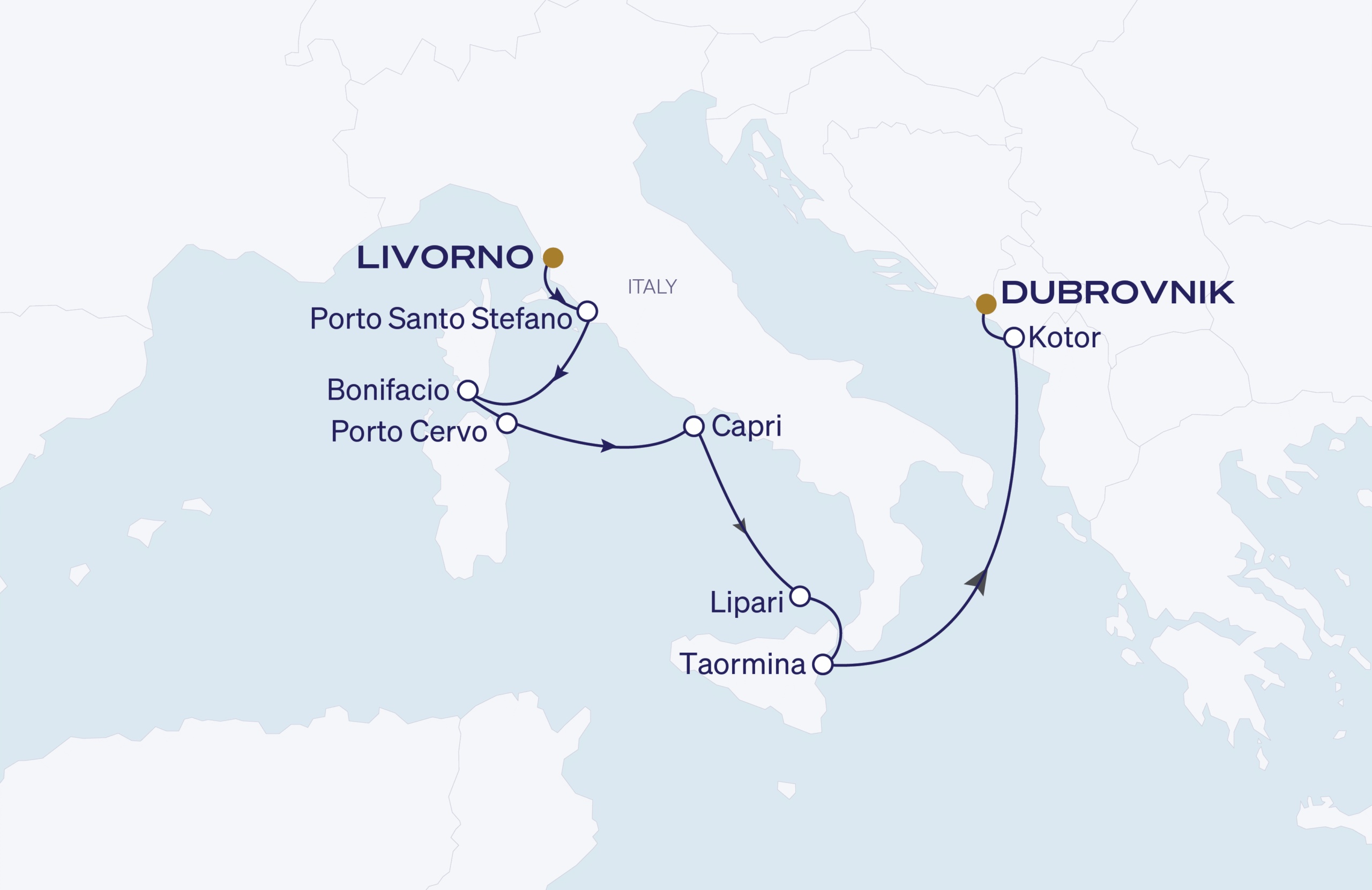 Map for 9-Night Livorno to Dubrovnik 8.20.27