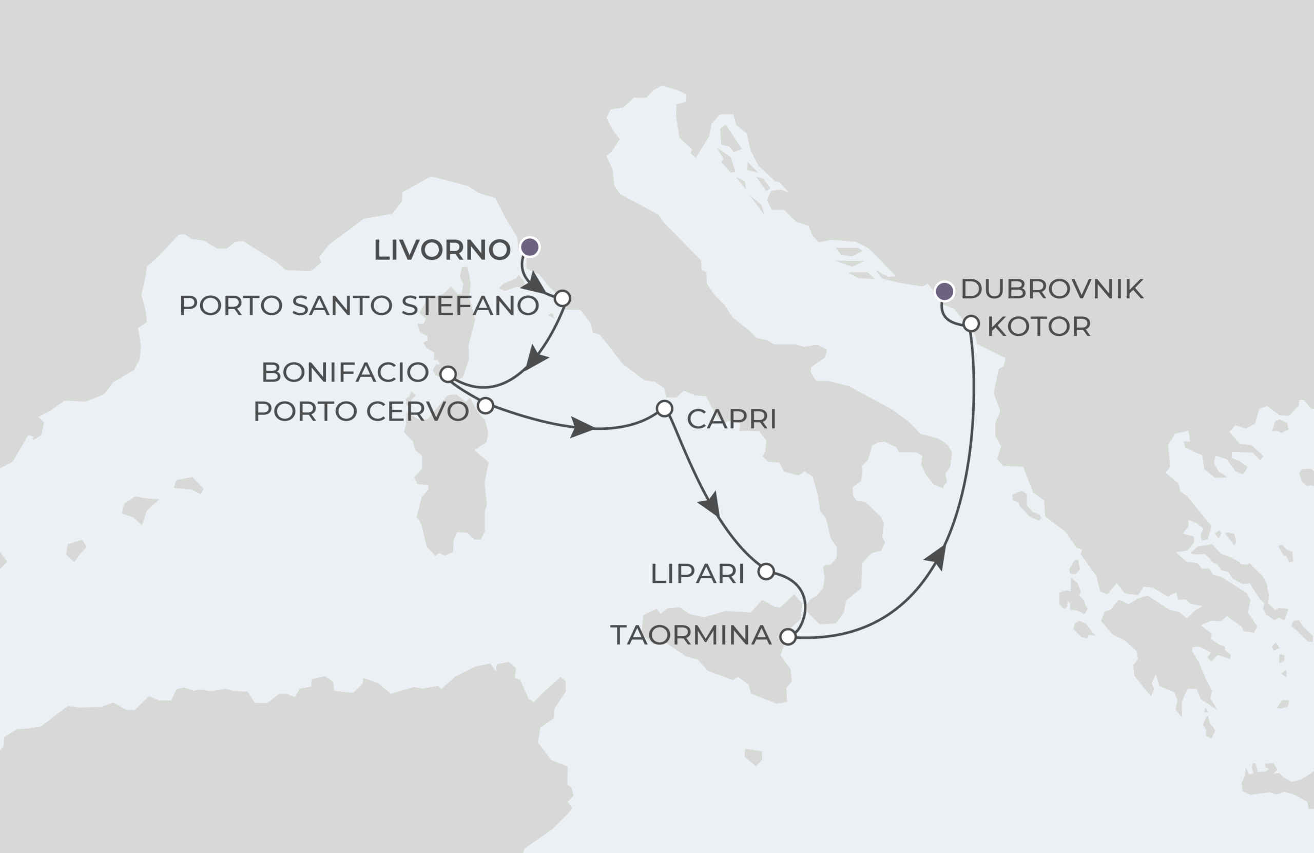 Map for 9-Night Livorno to Dubrovnik 8.20.27