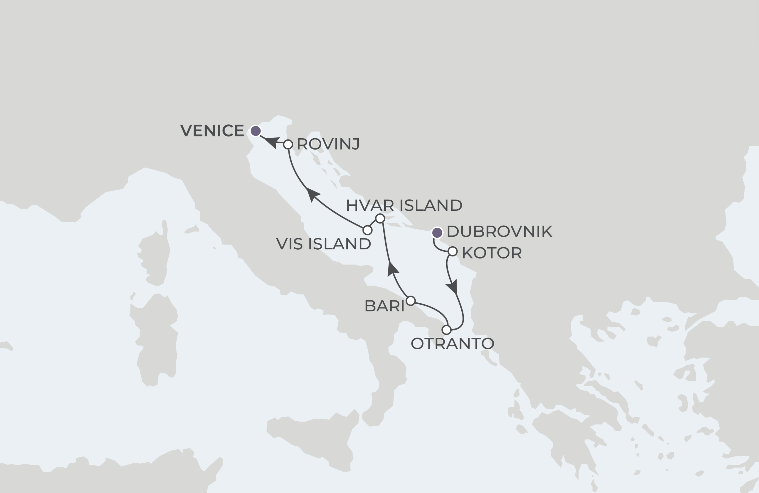 Map for 7-Night Dubrovnik to Venice 8.29.27