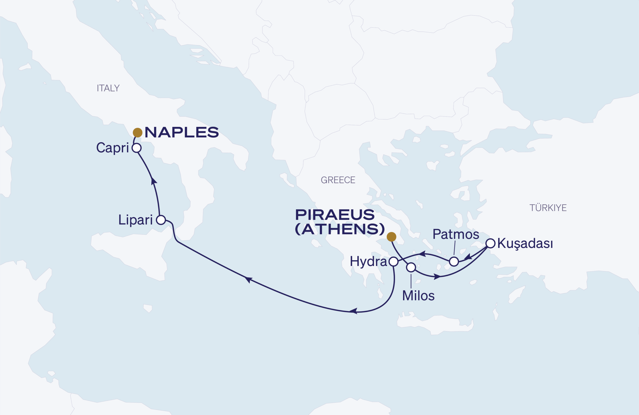 Map for 8-Night Athens to Naples 9.23.27