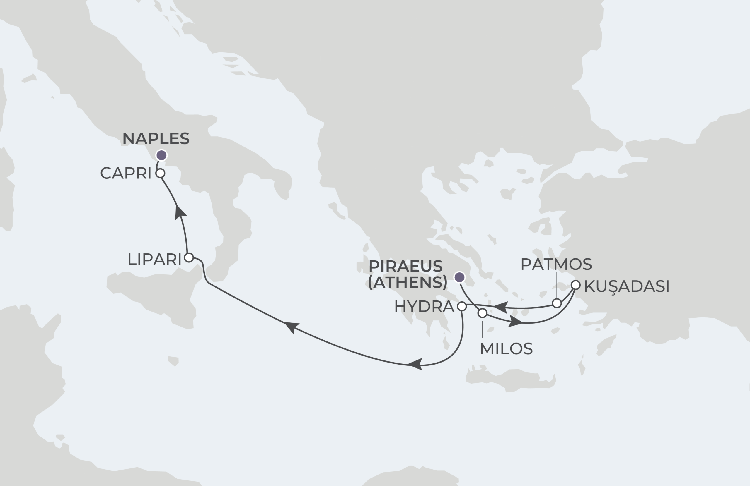 Map for 8-Night Athens to Naples 9.23.27