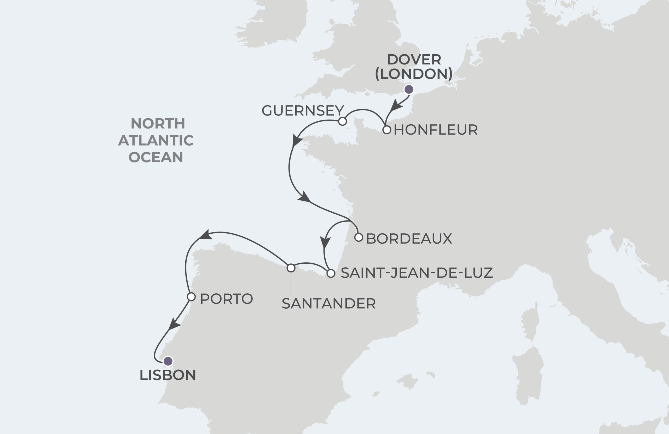 Map for 11-Night Dover to Lisbon 9.25.27