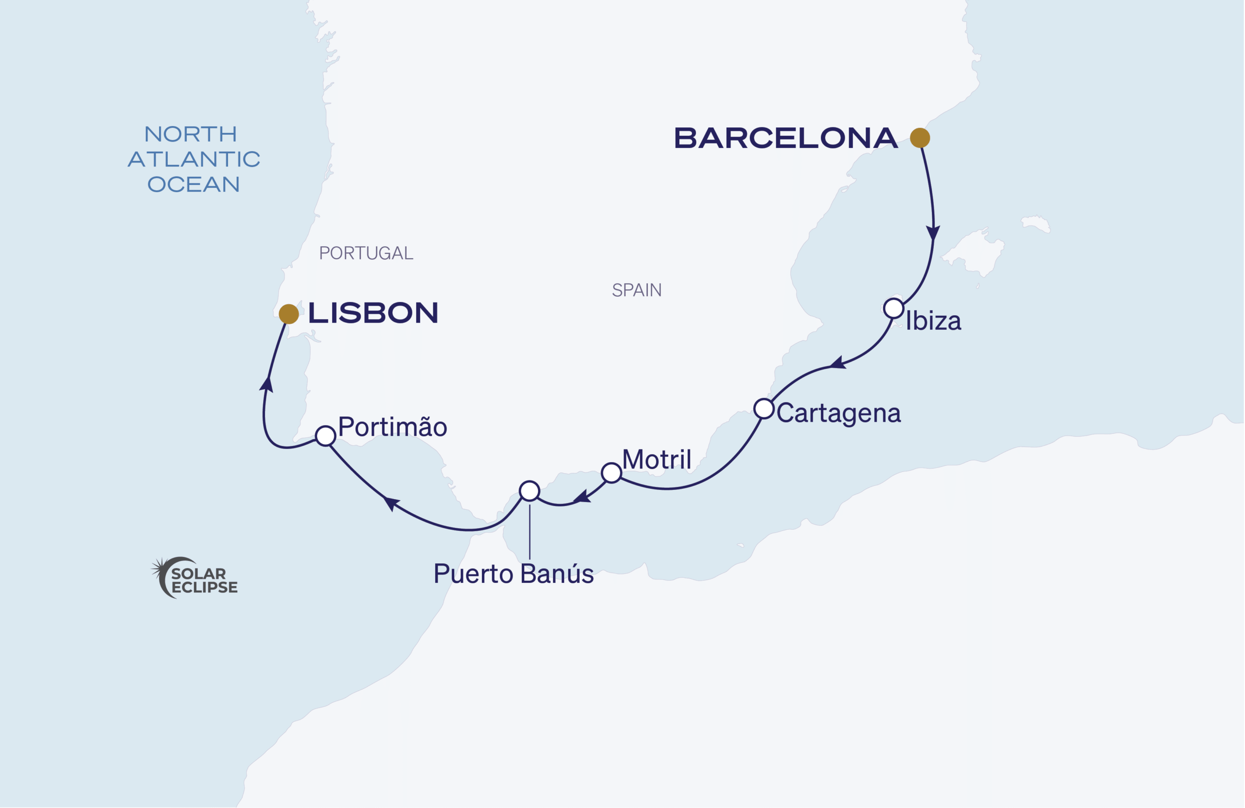 Map for 8-Night Barcelona to Lisbon 7.27.27