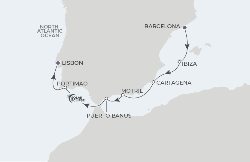 Map for 8-Night Barcelona to Lisbon 7.27.27