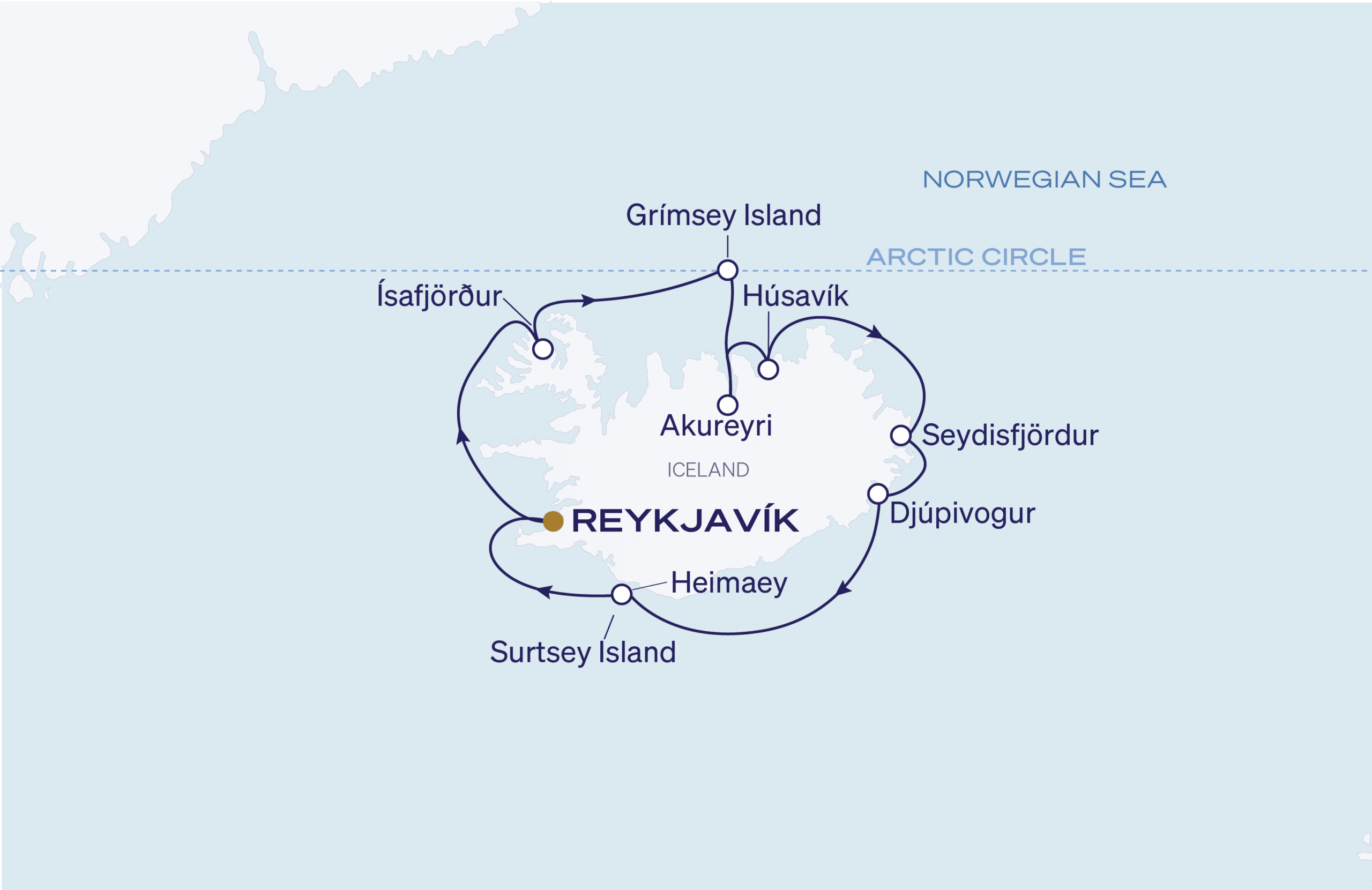 Map for 7-Night Reykjavík Roundtrip 6.5.27