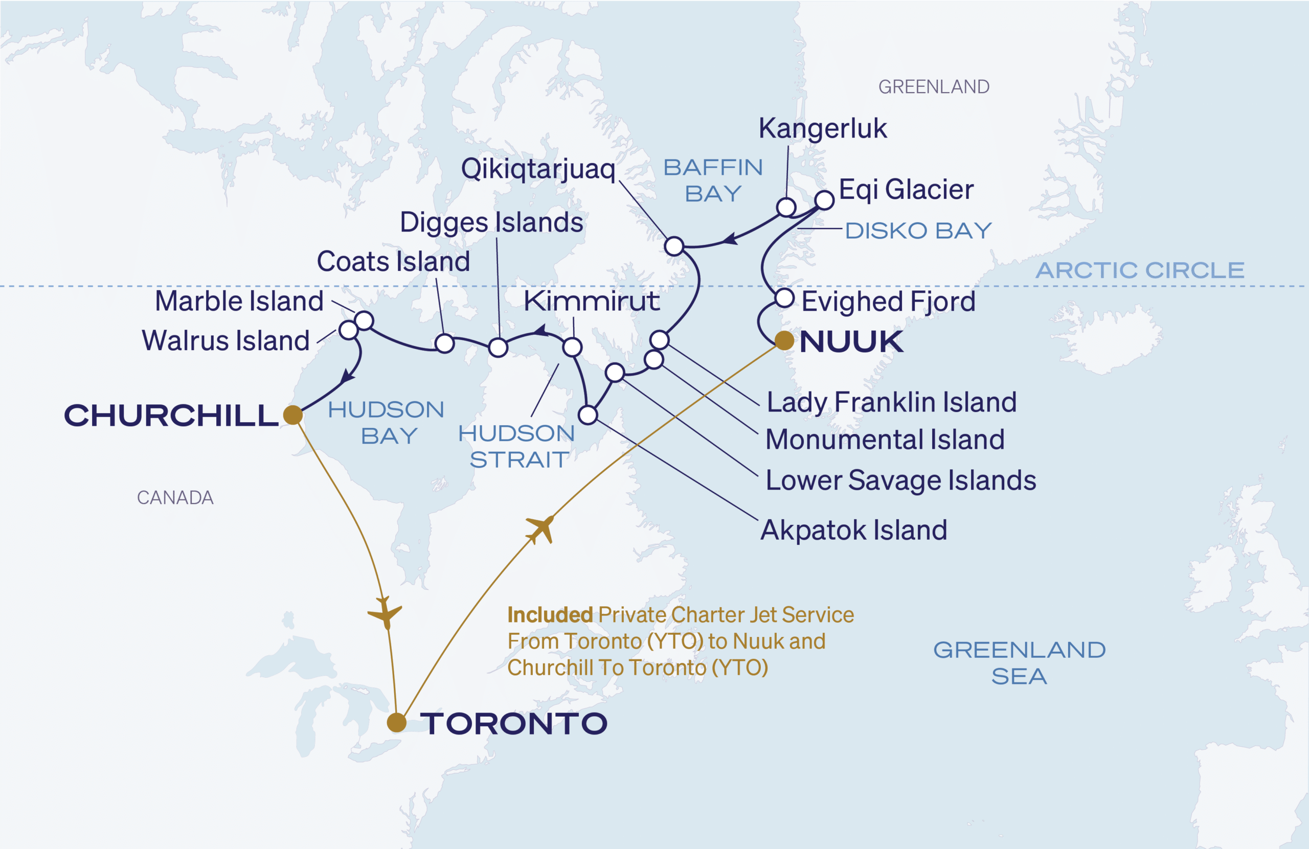 Map for 16-Night Nuuk to Churchill 7.30.27