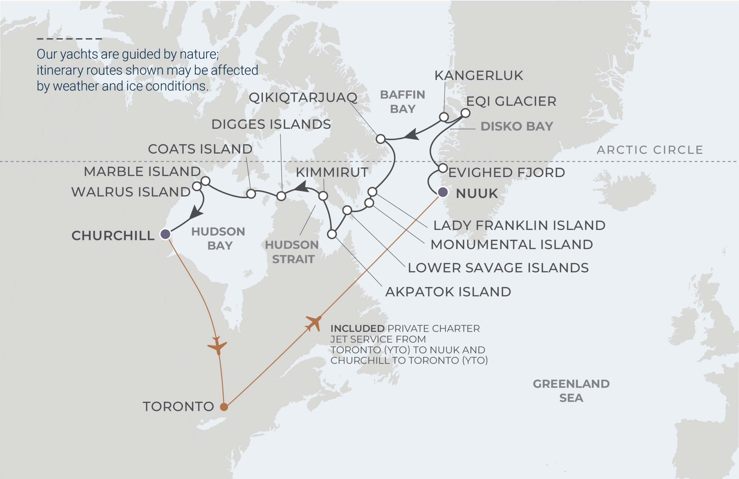 Map for 16-Night Nuuk to Churchill 7.30.27