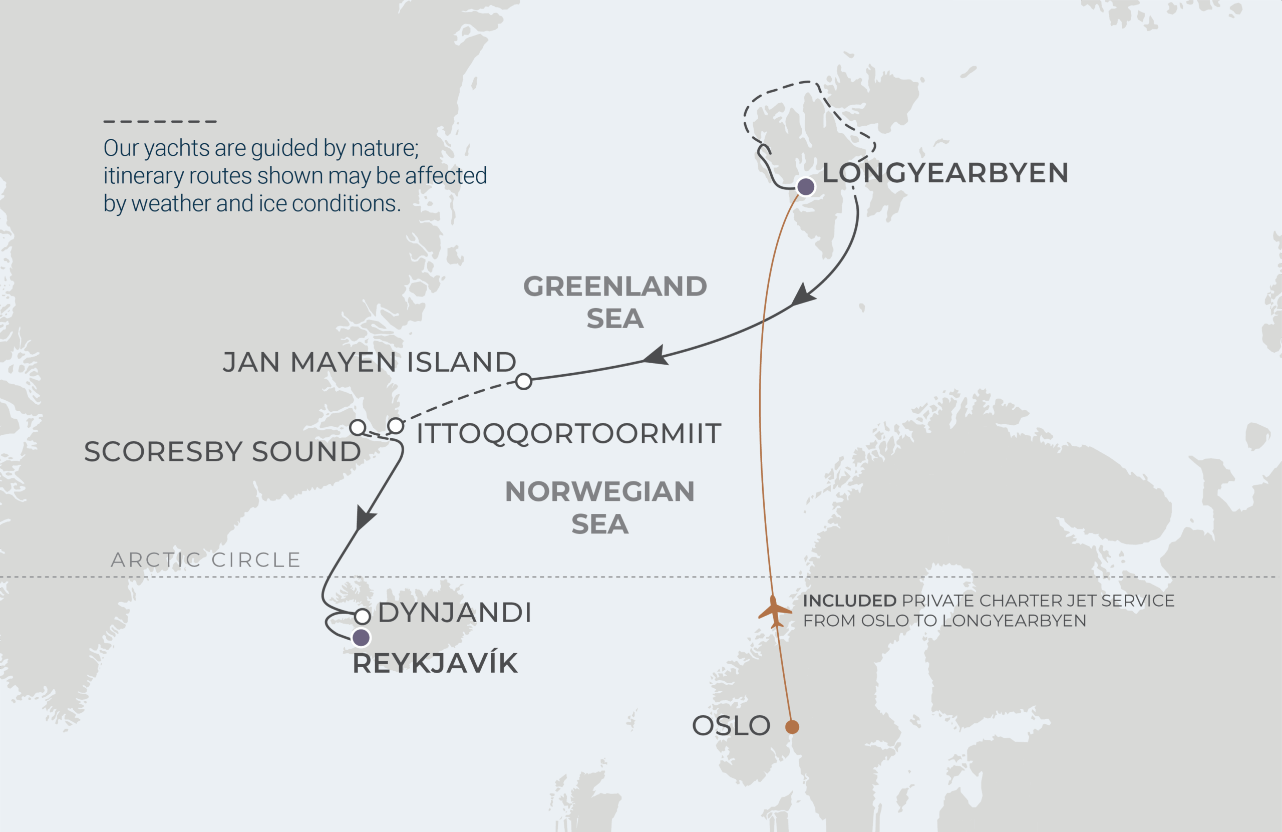 Map for 11-Night Longyearbyen to Reykjavík 8.24.27