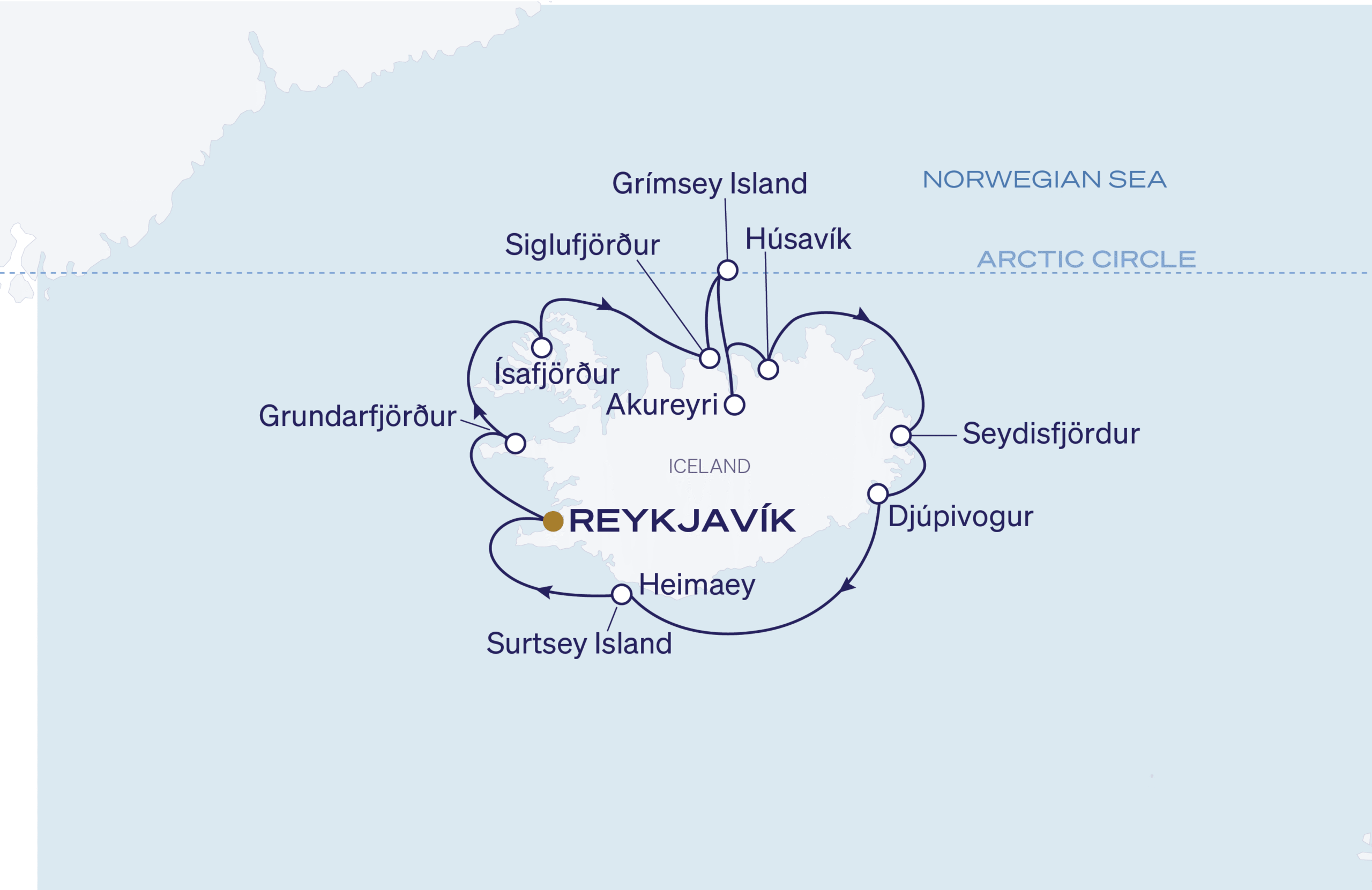 Map for 10-Night Reykjavík Roundtrip 9.4.27