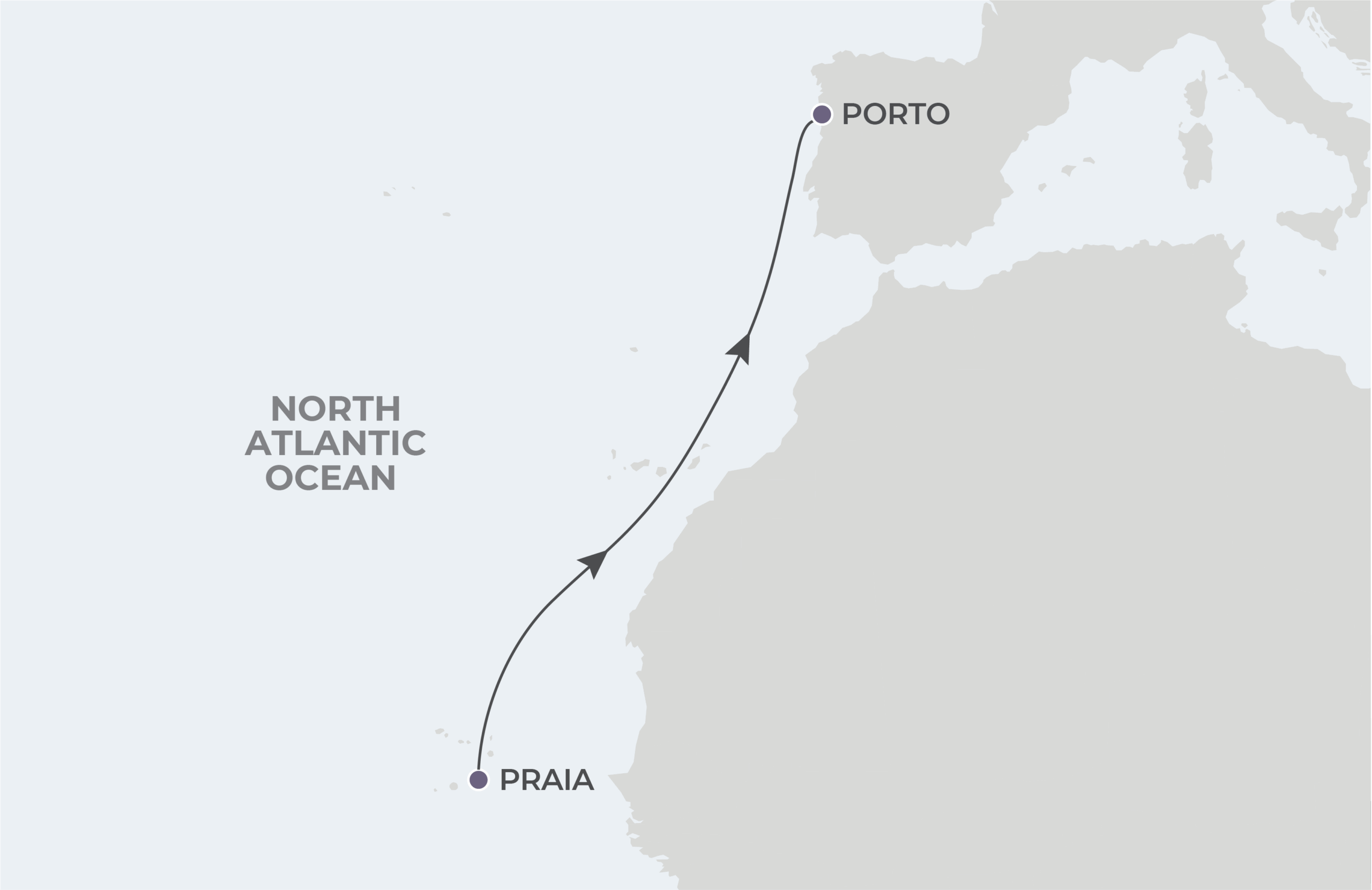 Map for 6-Night Praia to Porto 4.4.26