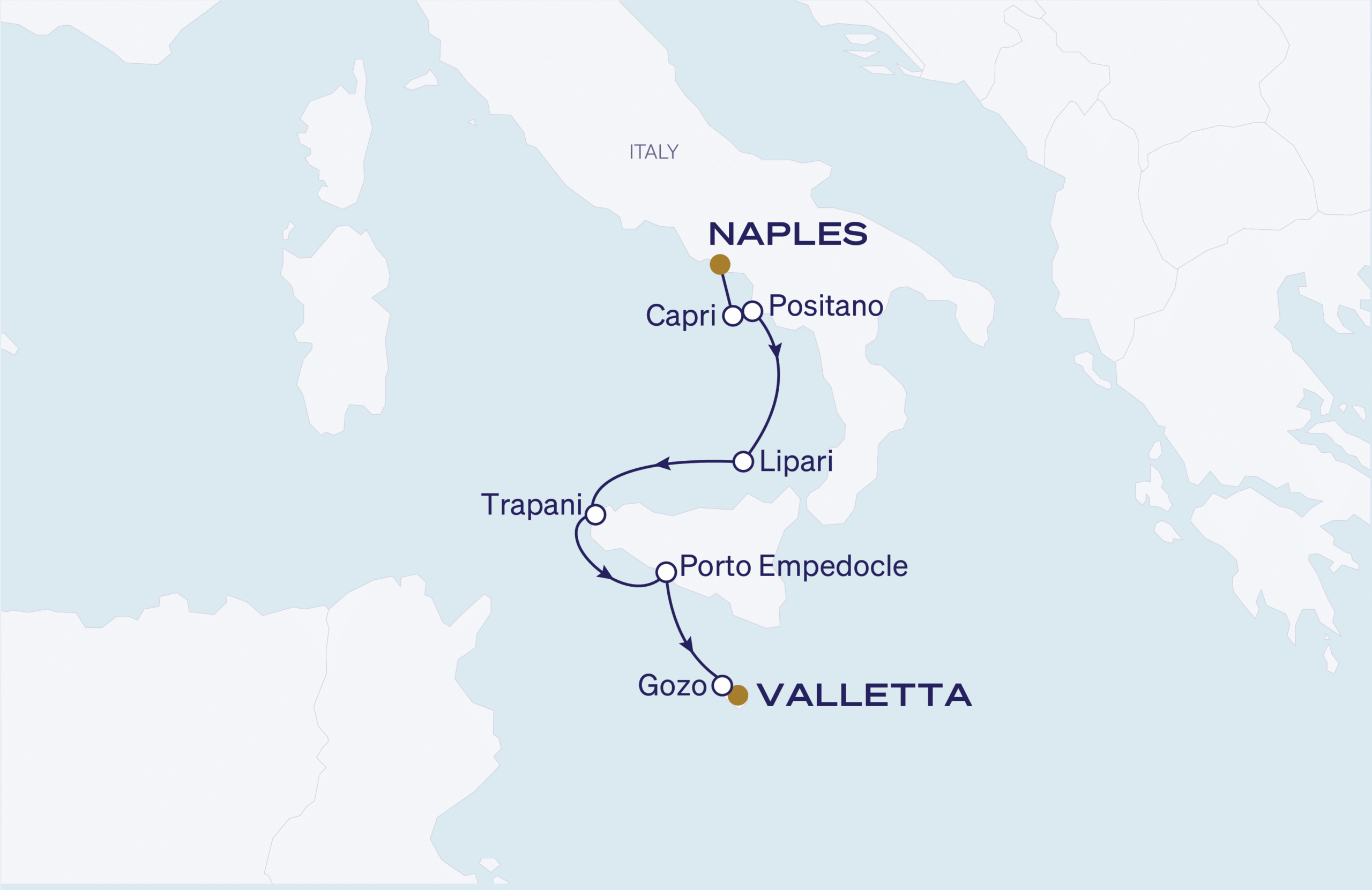 Map for 7-Night Naples to Valletta 5.9.27
