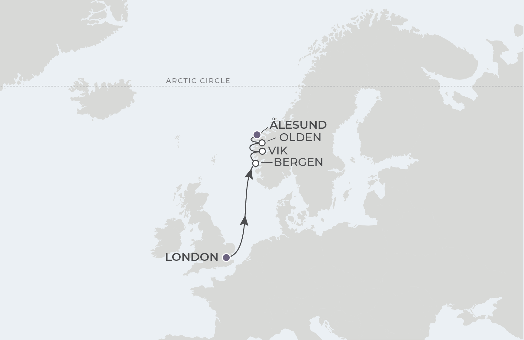 Map for 6-Night London to Ålesund 6.1.26