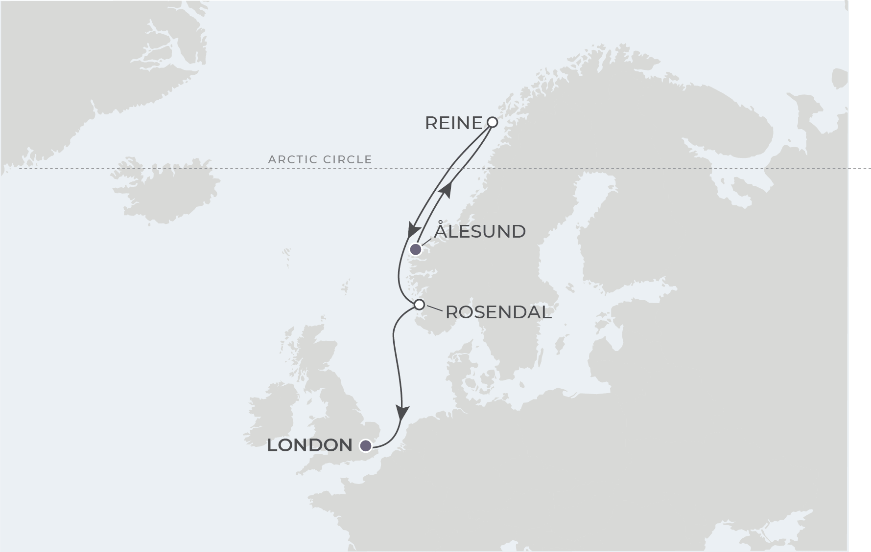 Map for 8-Night Ålesund to London 6.7.26