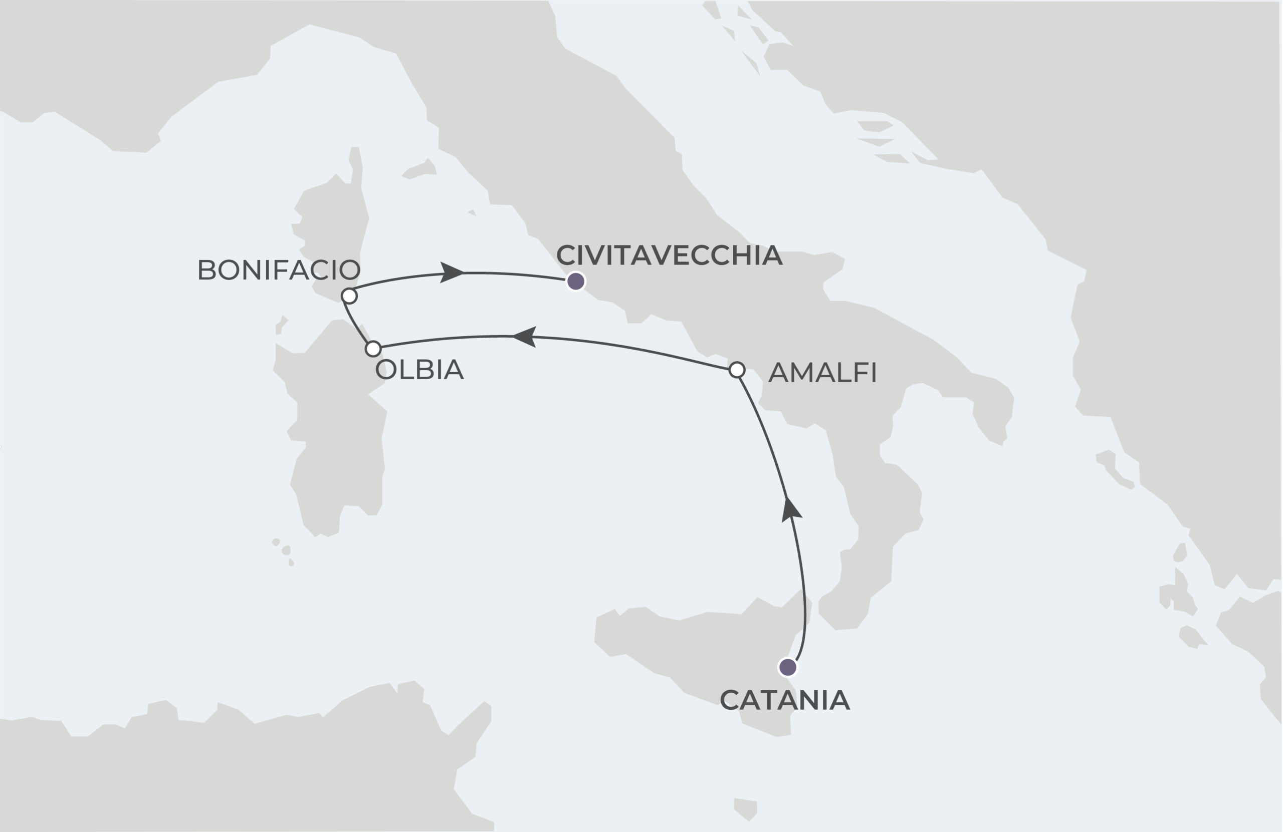 Map for 5-Night Catania to Rome 9.4.26