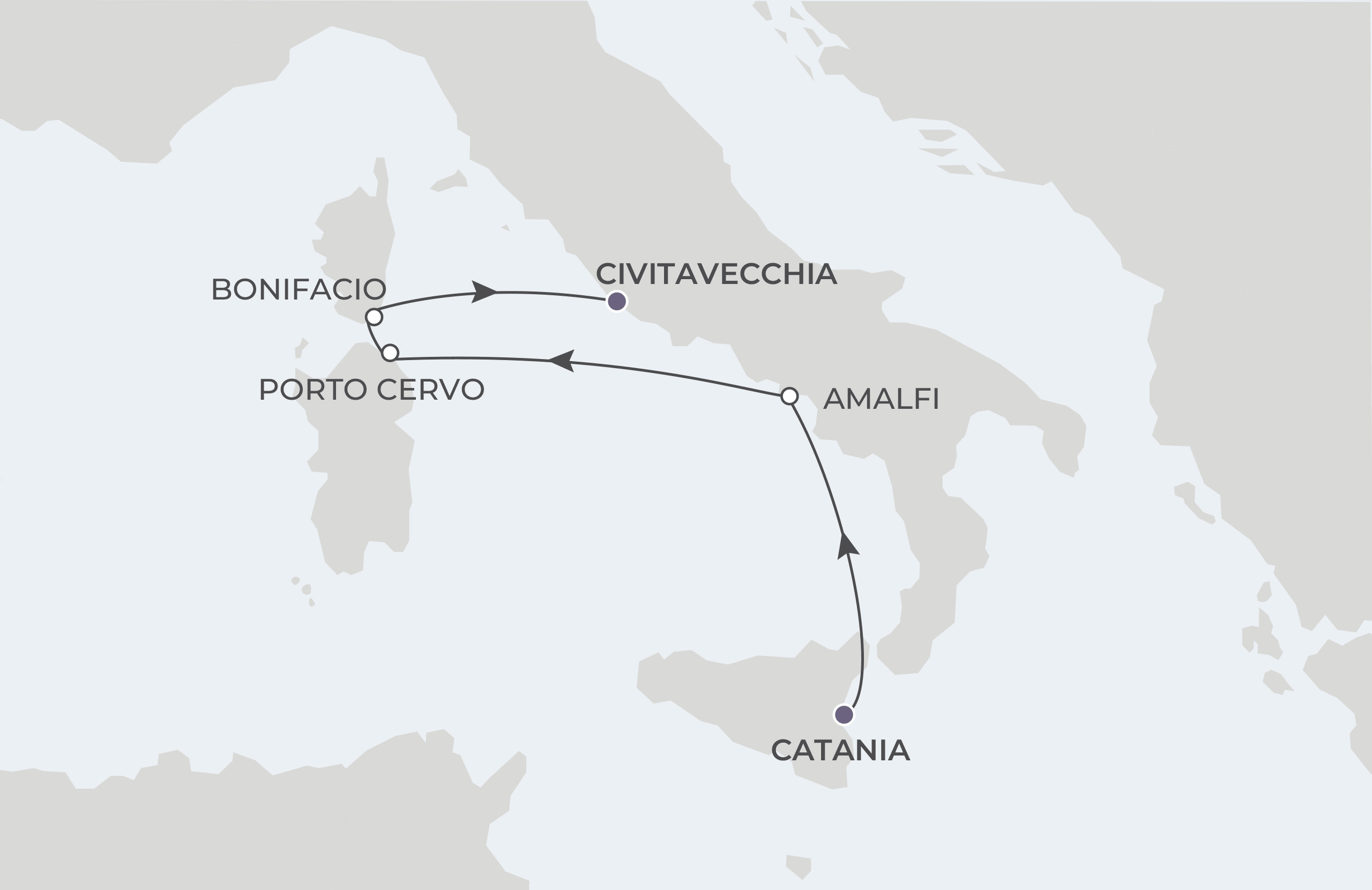 Map for 5-Night Catania to Rome 9.4.26