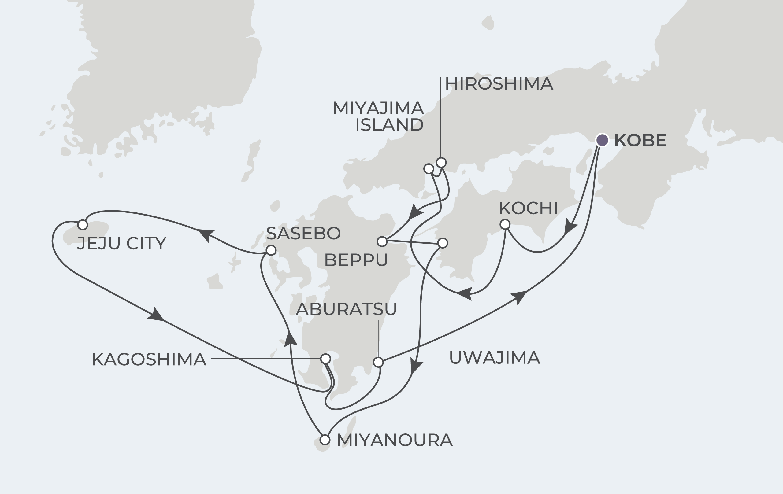 Map for 12-Night Kobe to Kobe 11.6.28