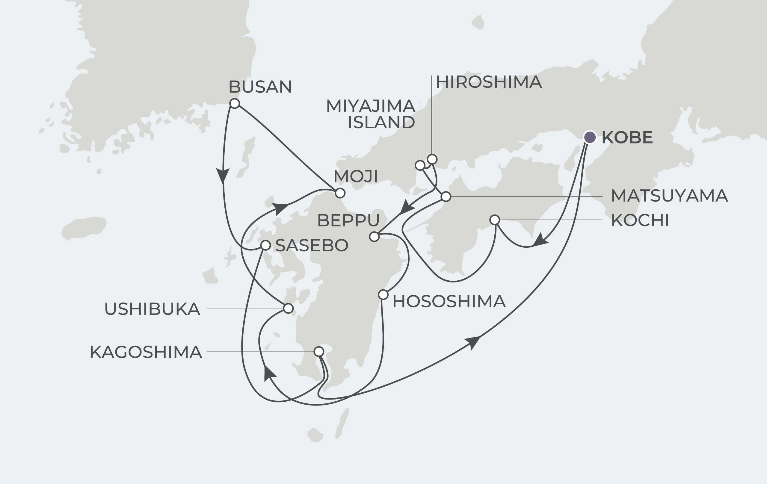Map for 12-Night Kobe to Kobe 11.18.28