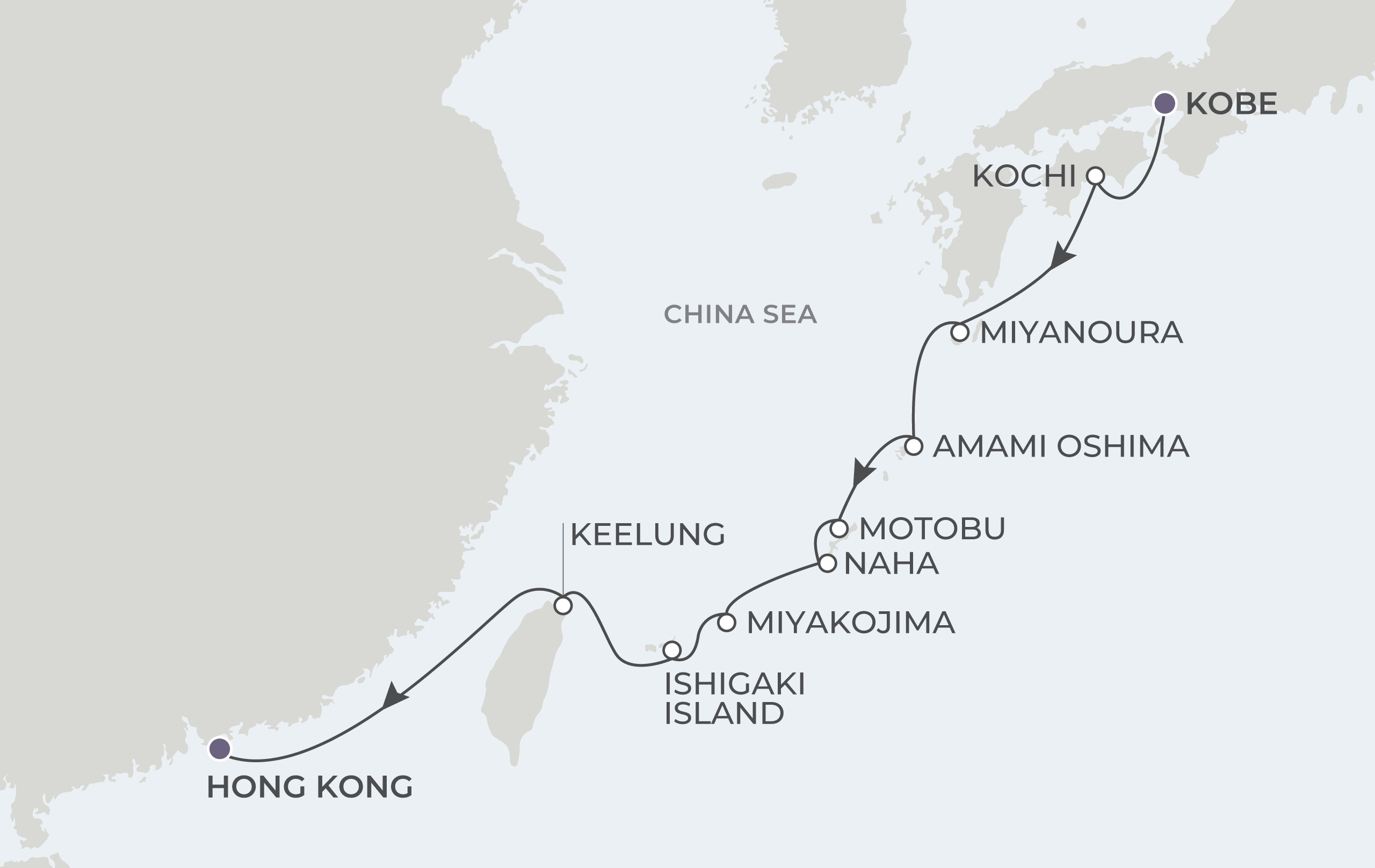 Map for 10-Night Kobe to Hong Kong 11.30.28