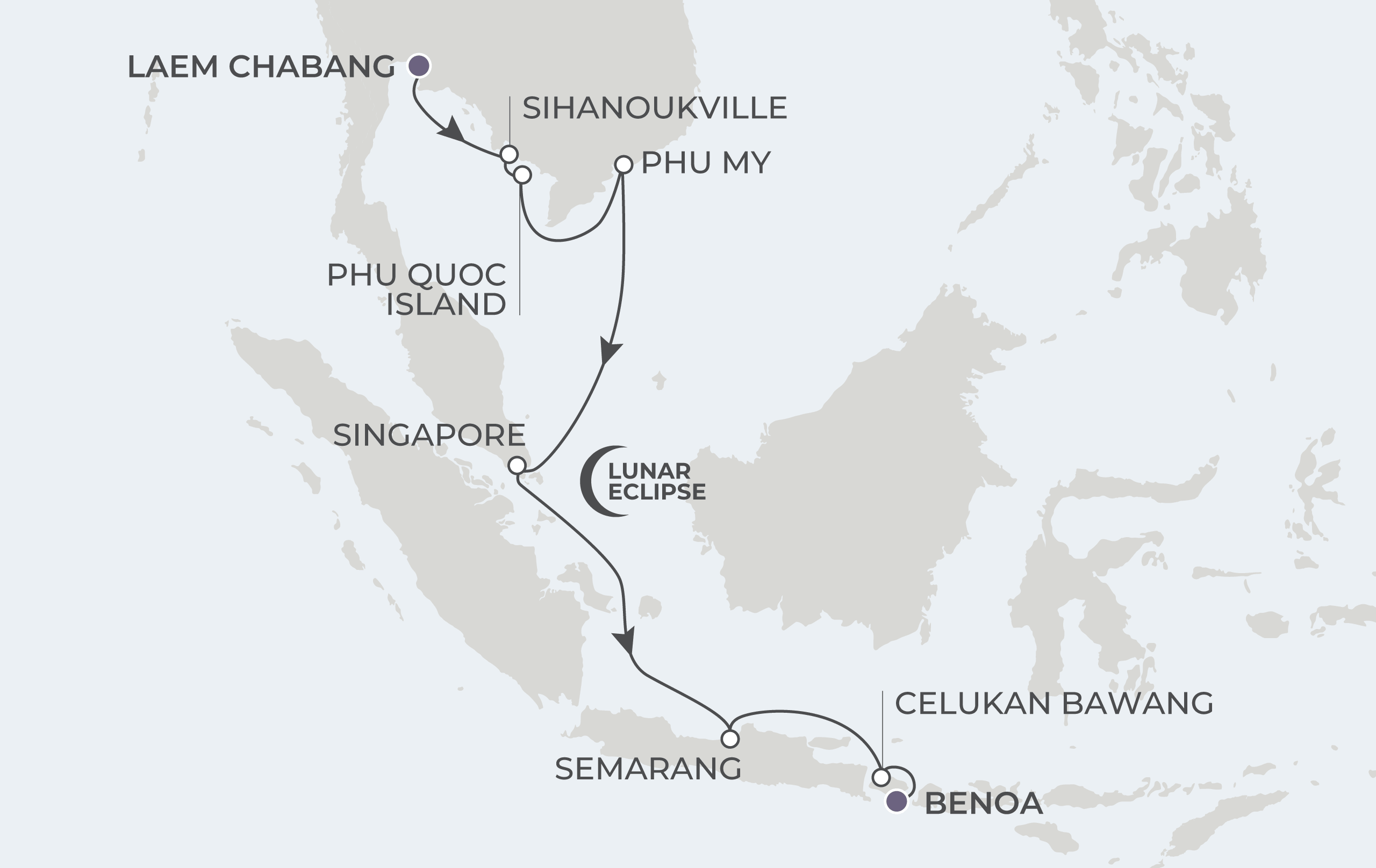 Map for 14-Night Bangkok to Bali 12.23.28