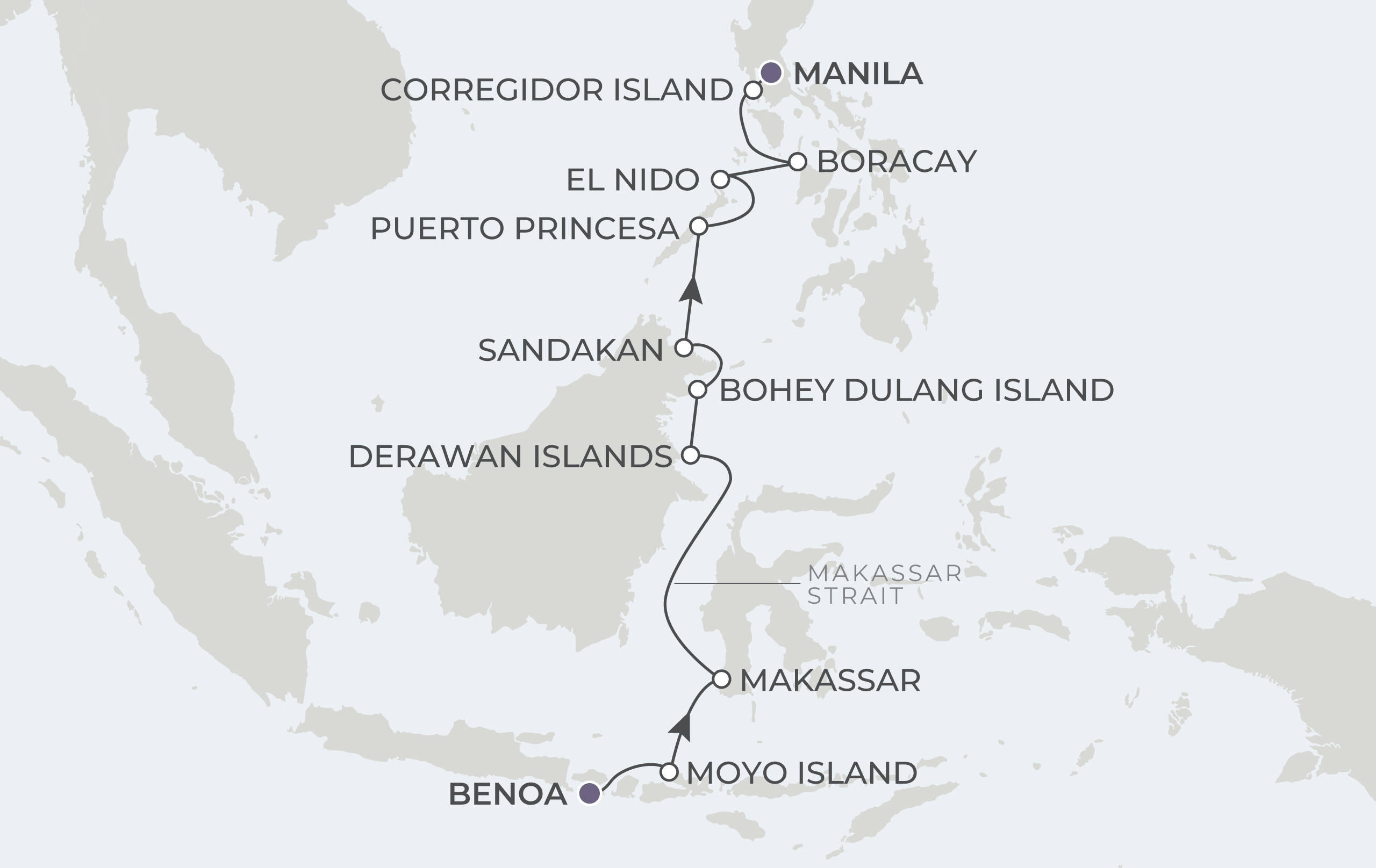 Map for 13-Night Bali to Manila 1.6.29