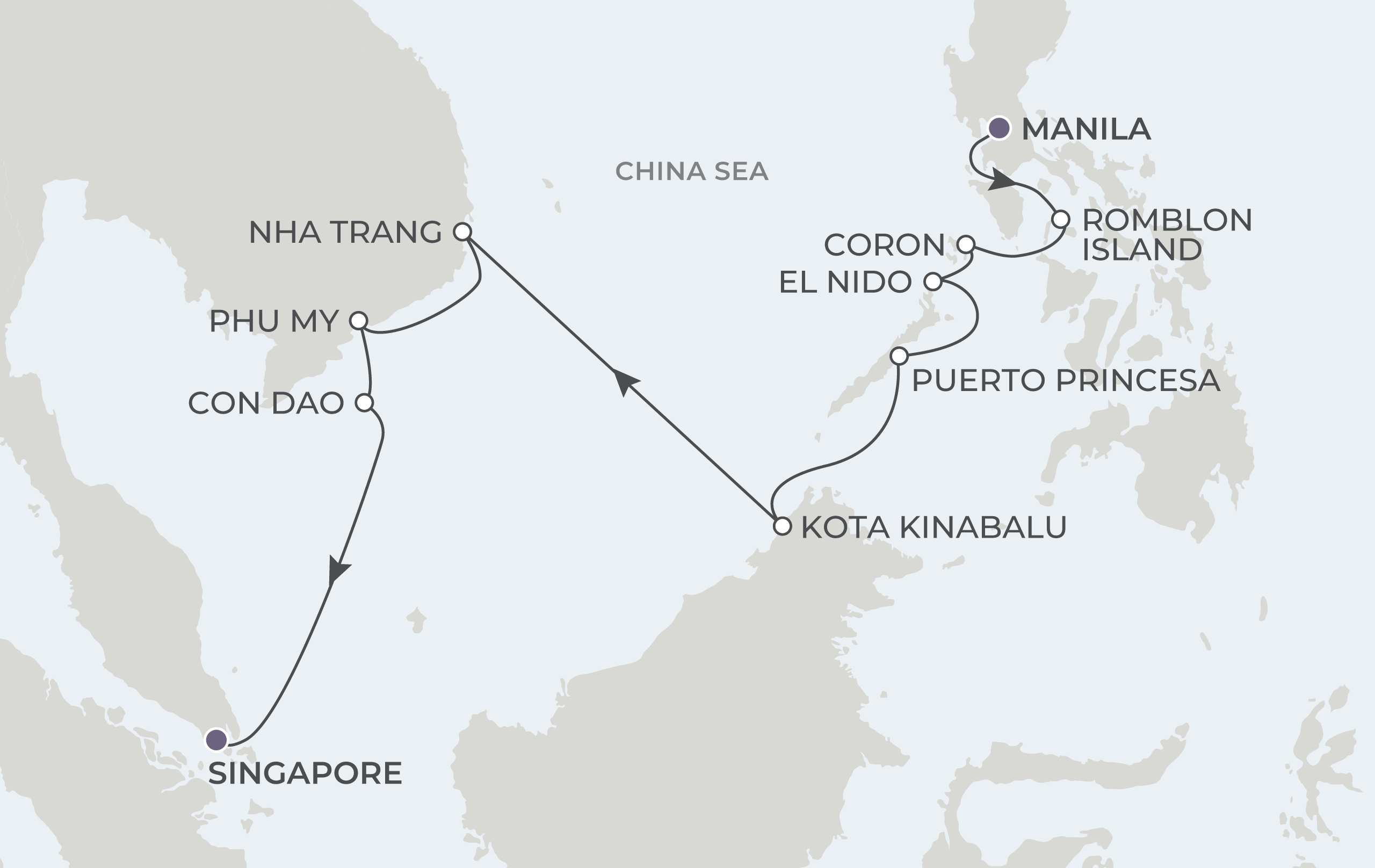 Map for 13-Night Manila to Singapore 1.19.29
