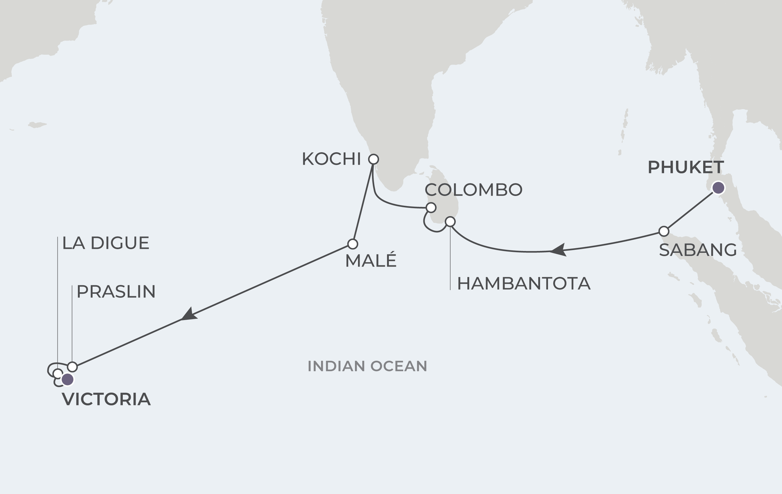 Map for 15-Night Phuket to Mahé 2.27.29