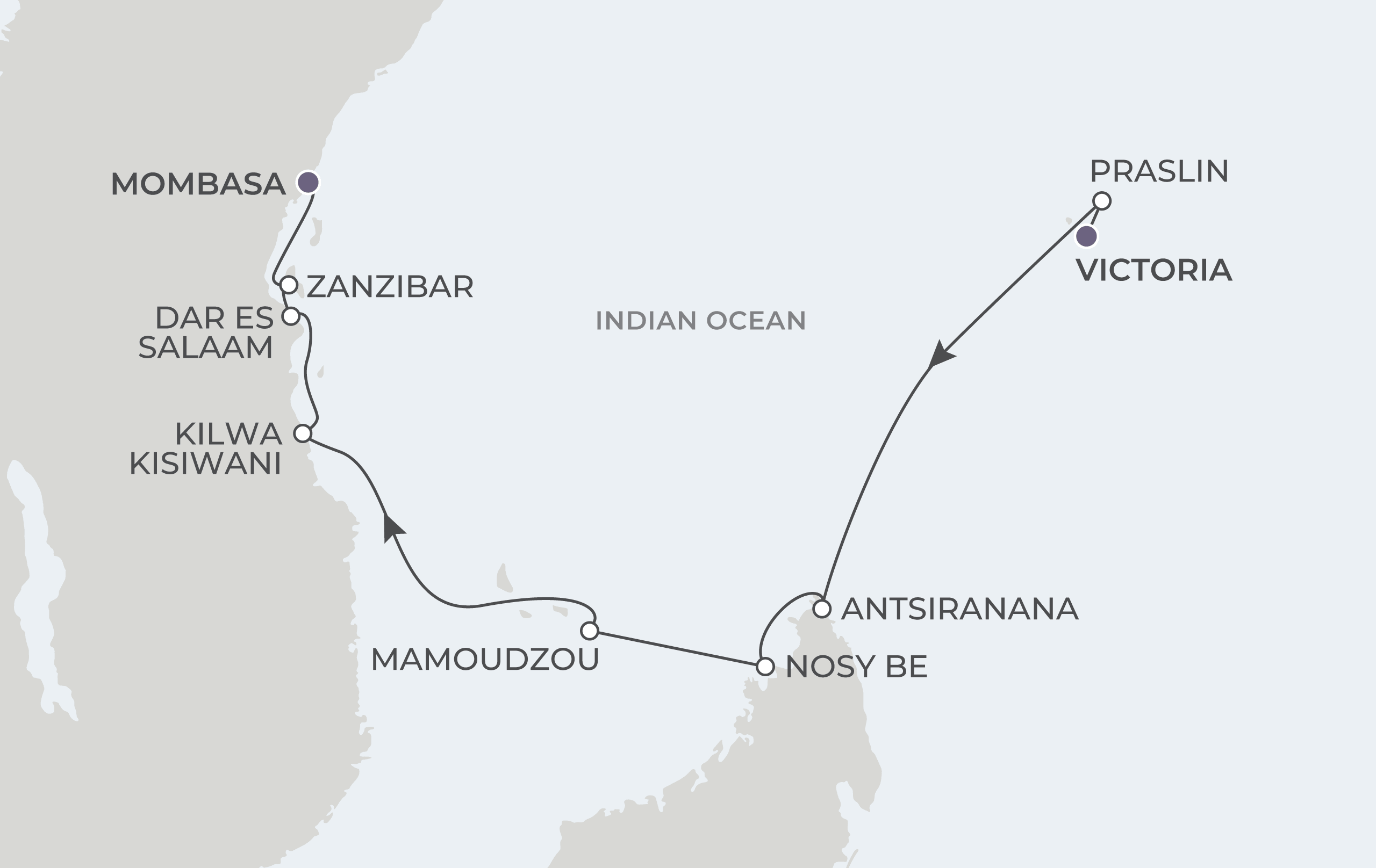 Map for 10-Night Mahé to Mombasa 3.14.29